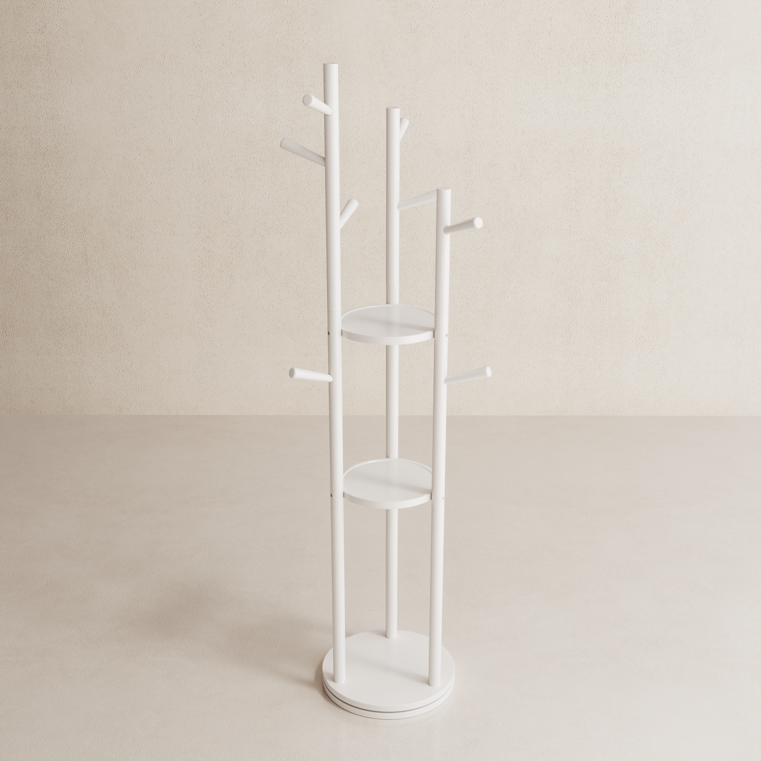 360° Rotating Solid Wood Coat Rack with Shelves