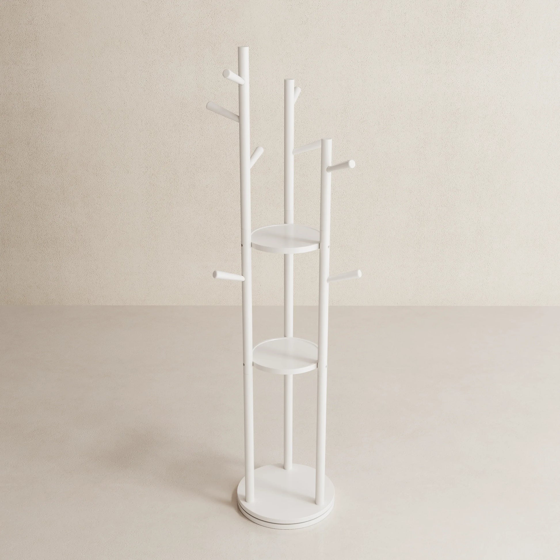 360° Rotating Solid Wood Coat Rack with Shelves - Kaslandi Furniture