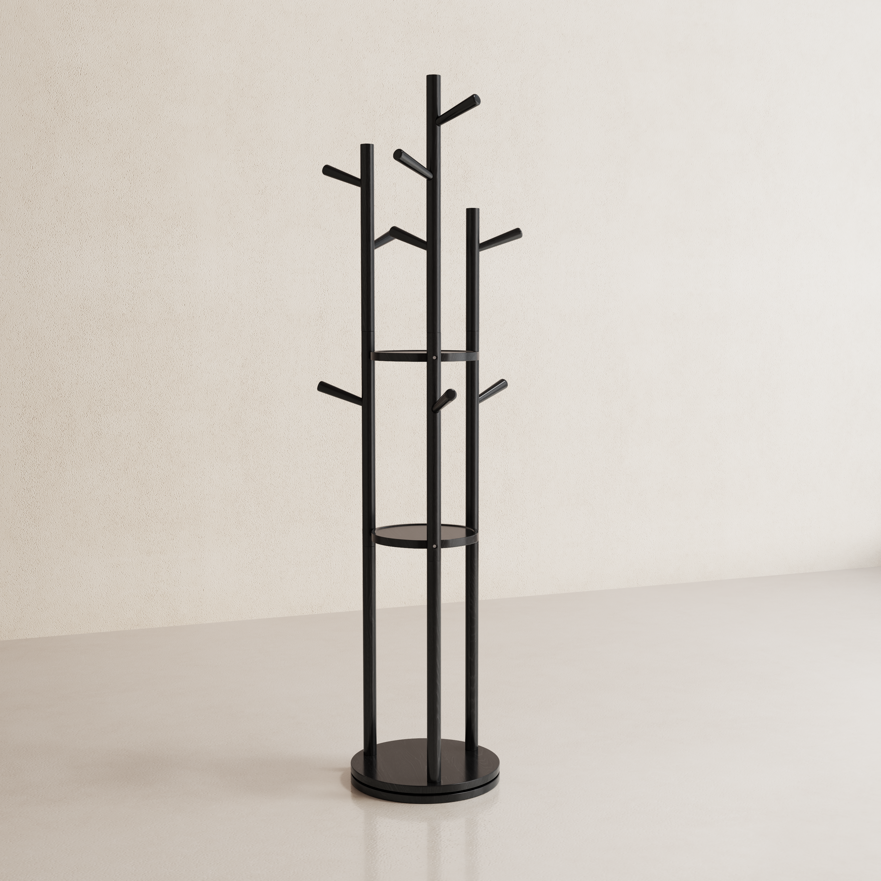 360° Rotating Solid Wood Coat Rack with Shelves