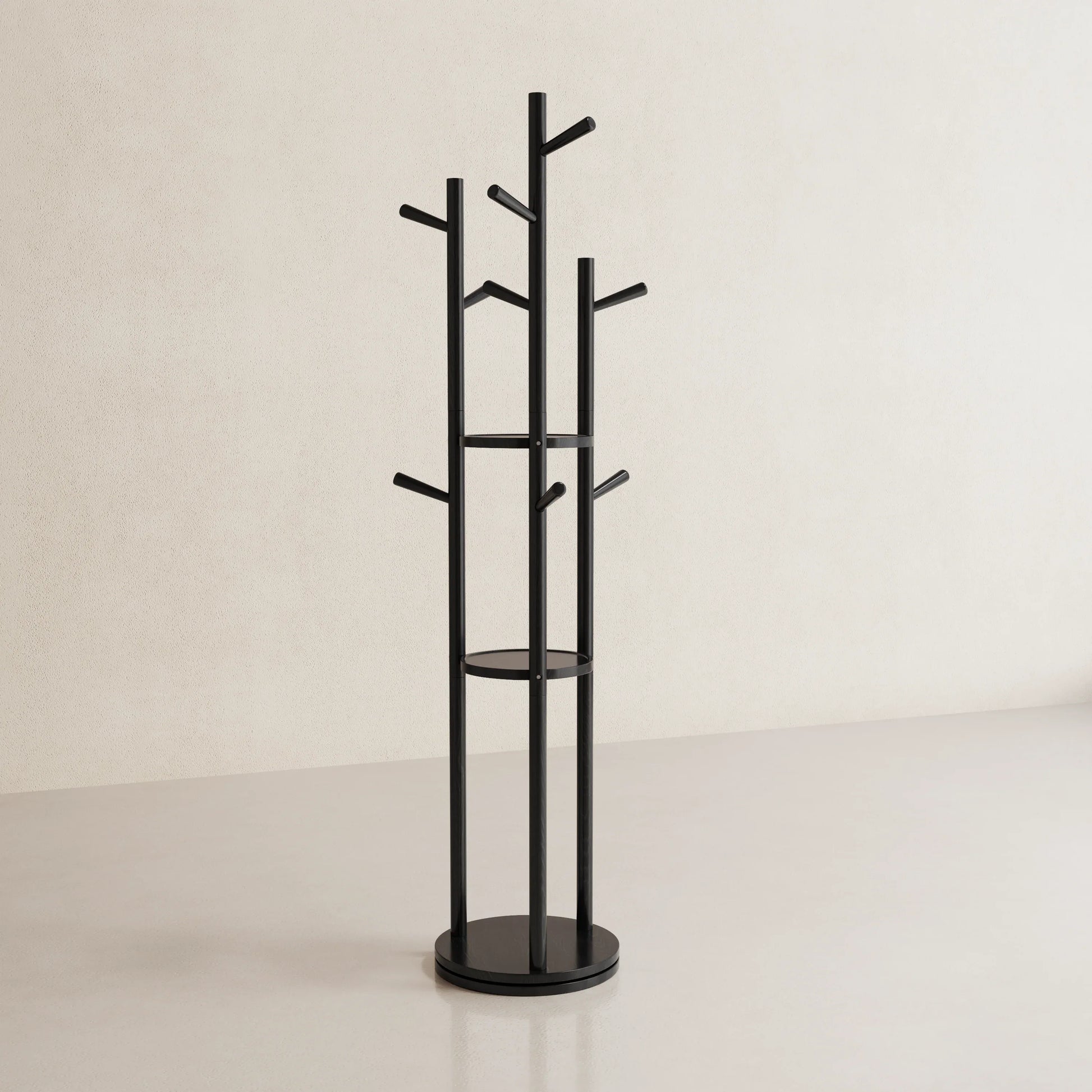 360° Rotating Solid Wood Coat Rack with Shelves - Kaslandi Furniture