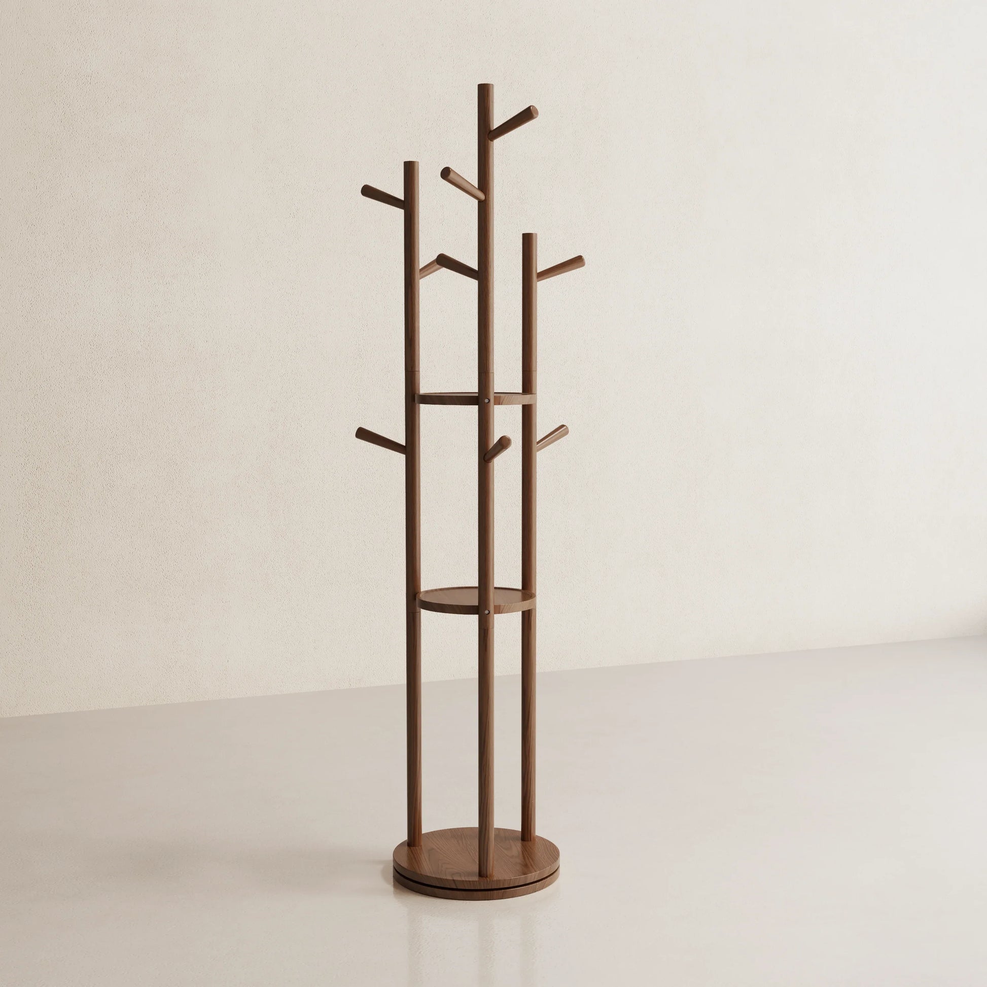 360° Rotating Solid Wood Coat Rack with Shelves - Kaslandi Furniture