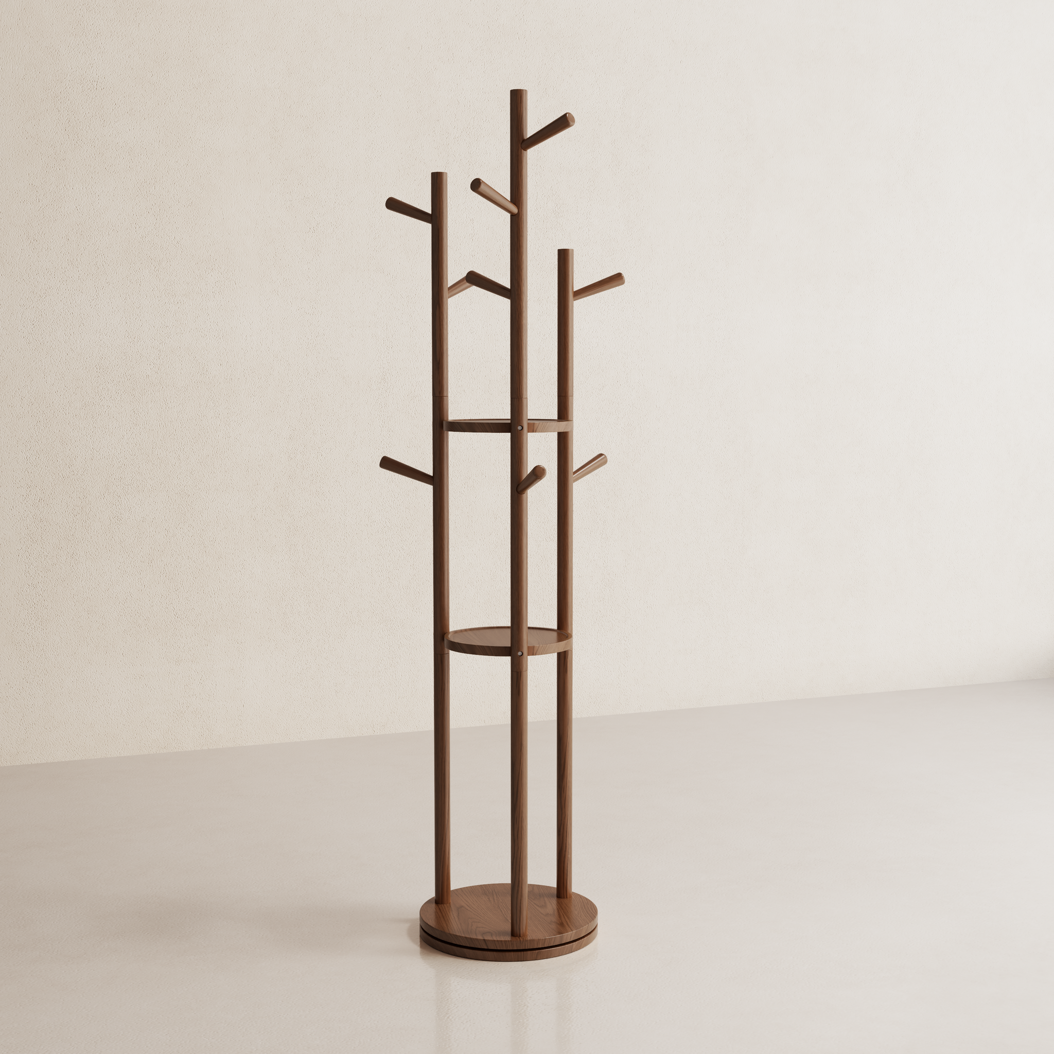 360° Rotating Solid Wood Coat Rack with Shelves
