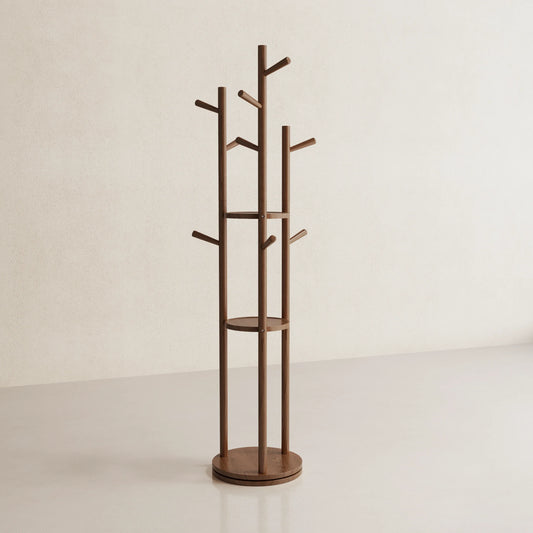 360° Rotating Solid Wood Coat Rack with Shelves - Kaslandi Furniture