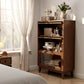 3 - Tier Solid Wood Bookcase with Flip - Up Glass Doors - Kaslandi Furniture