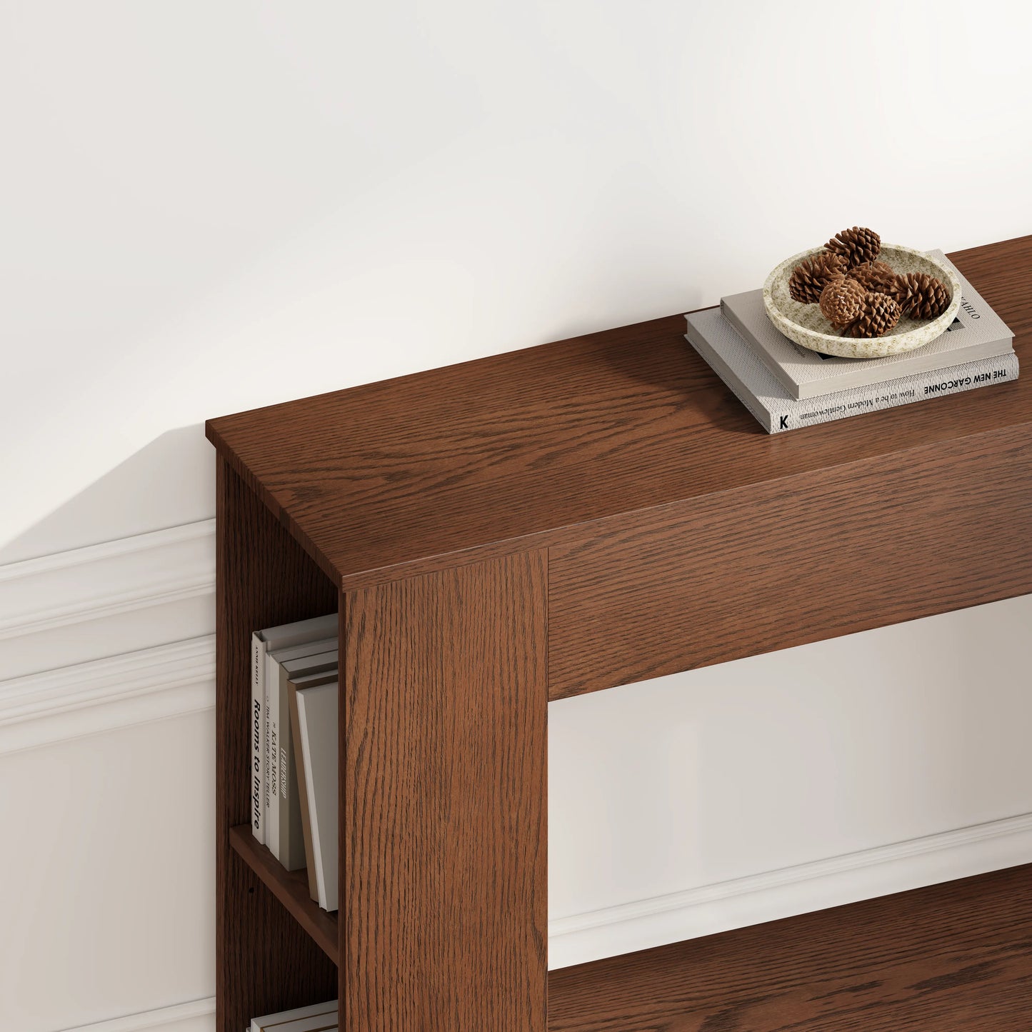 Walnut Console Table with Side Storage Shelves