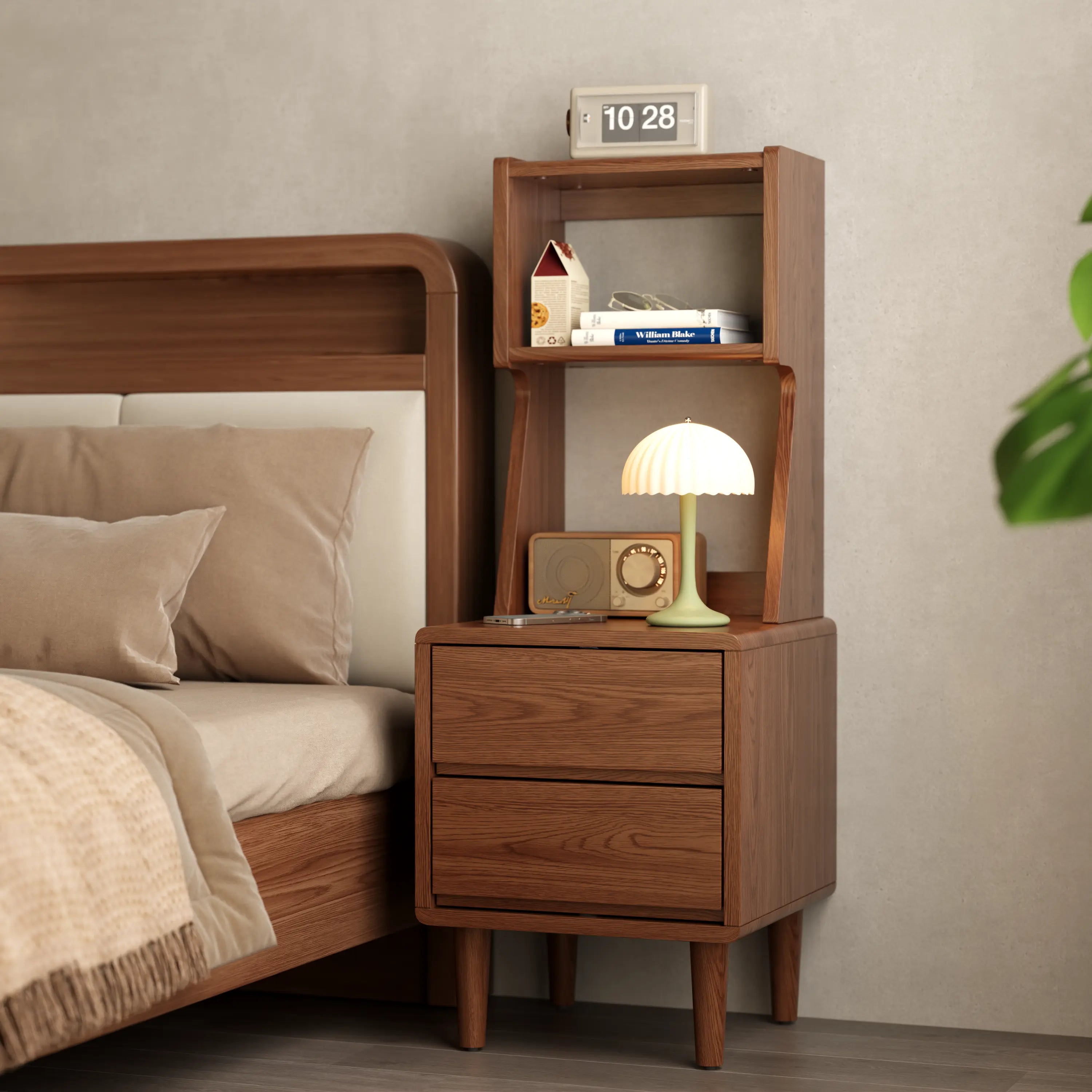 Solid Wood Nightstand with Bookshelf | 2 or 3 Drawer Bedside Table - Kaslandi Furniture