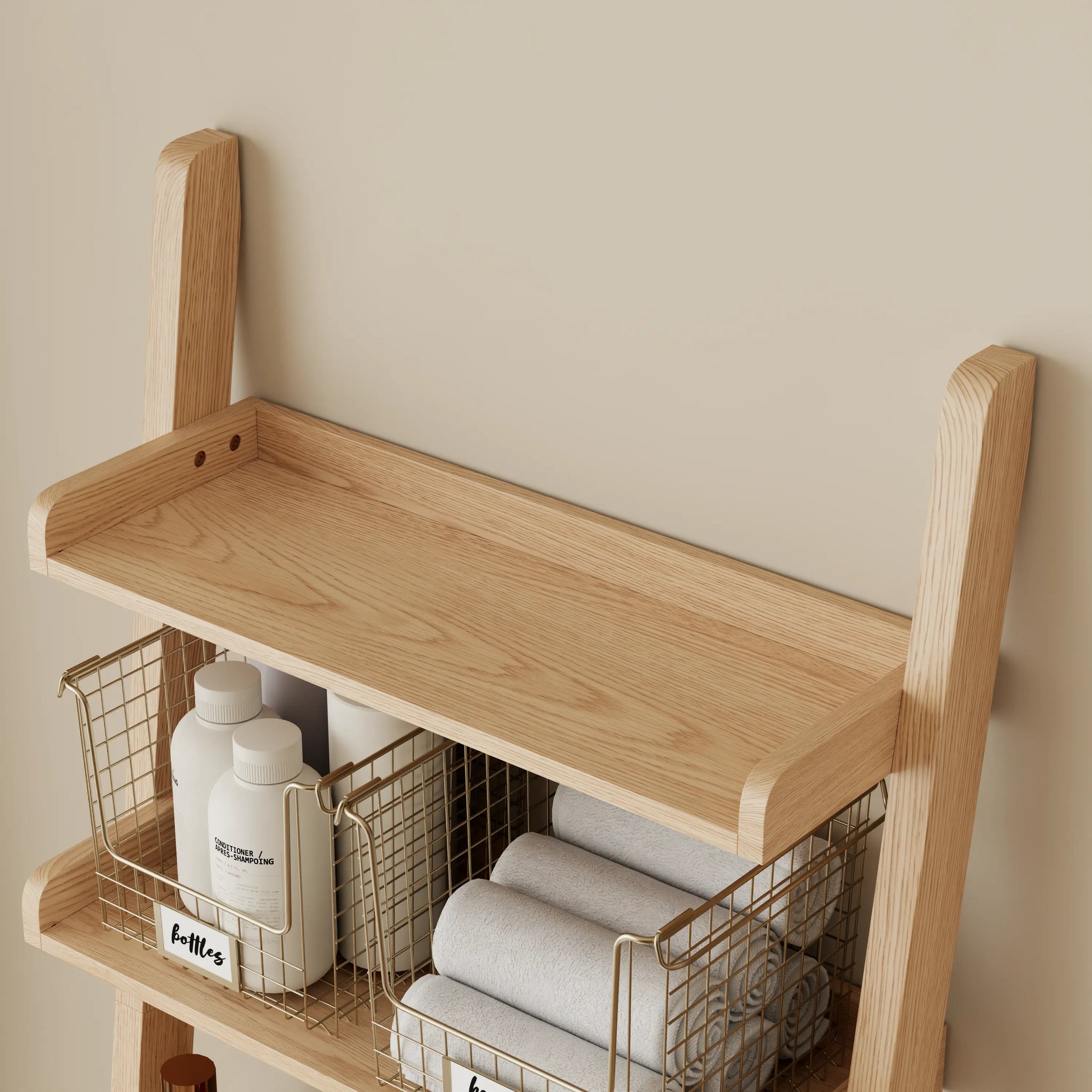 Over - the - Toilet Ladder Shelf - 3 - Tier Solid Wood Bathroom Storage - iKaslandi