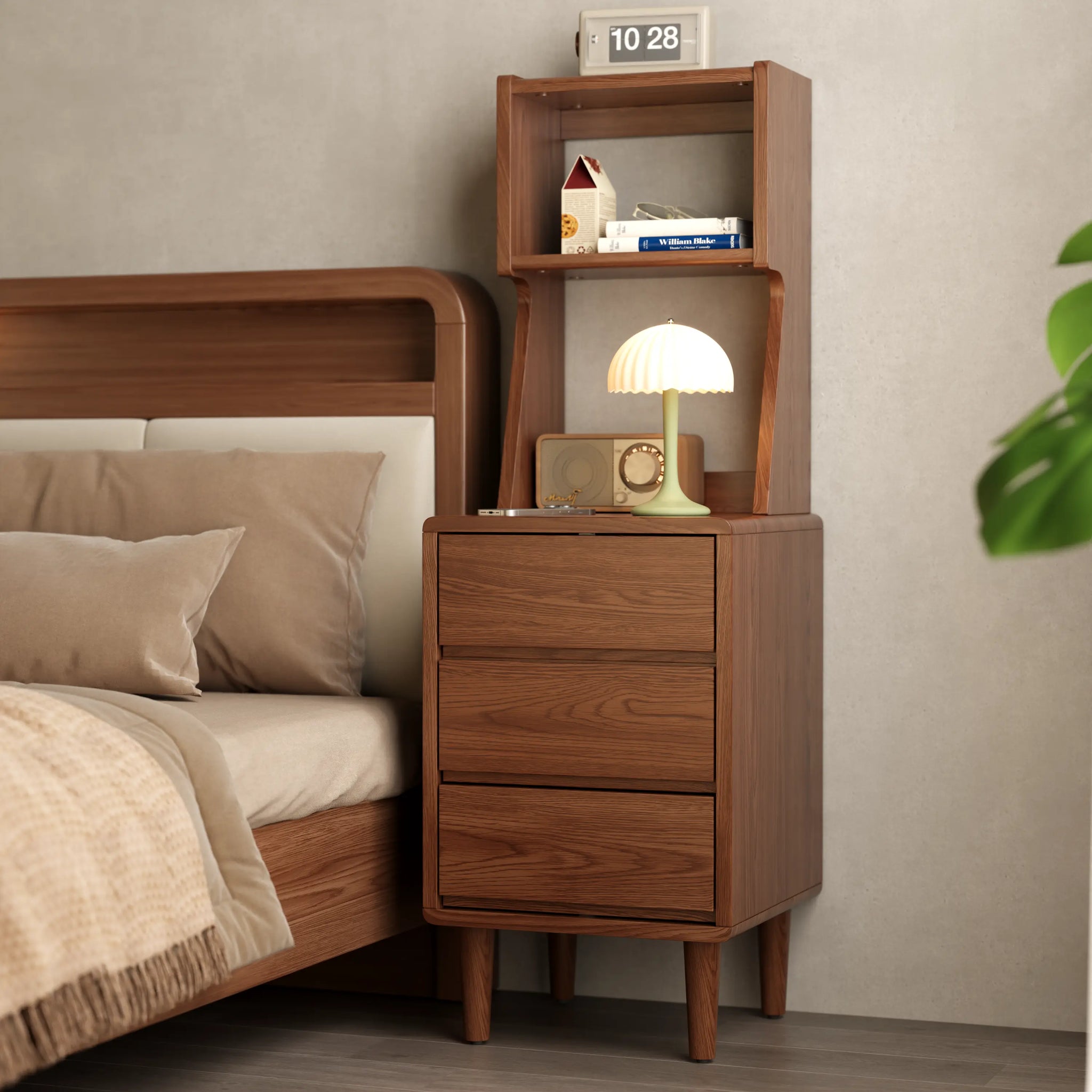 Solid Wood Nightstand with Bookshelf | 2 or 3 Drawer Bedside Table - Kaslandi Furniture