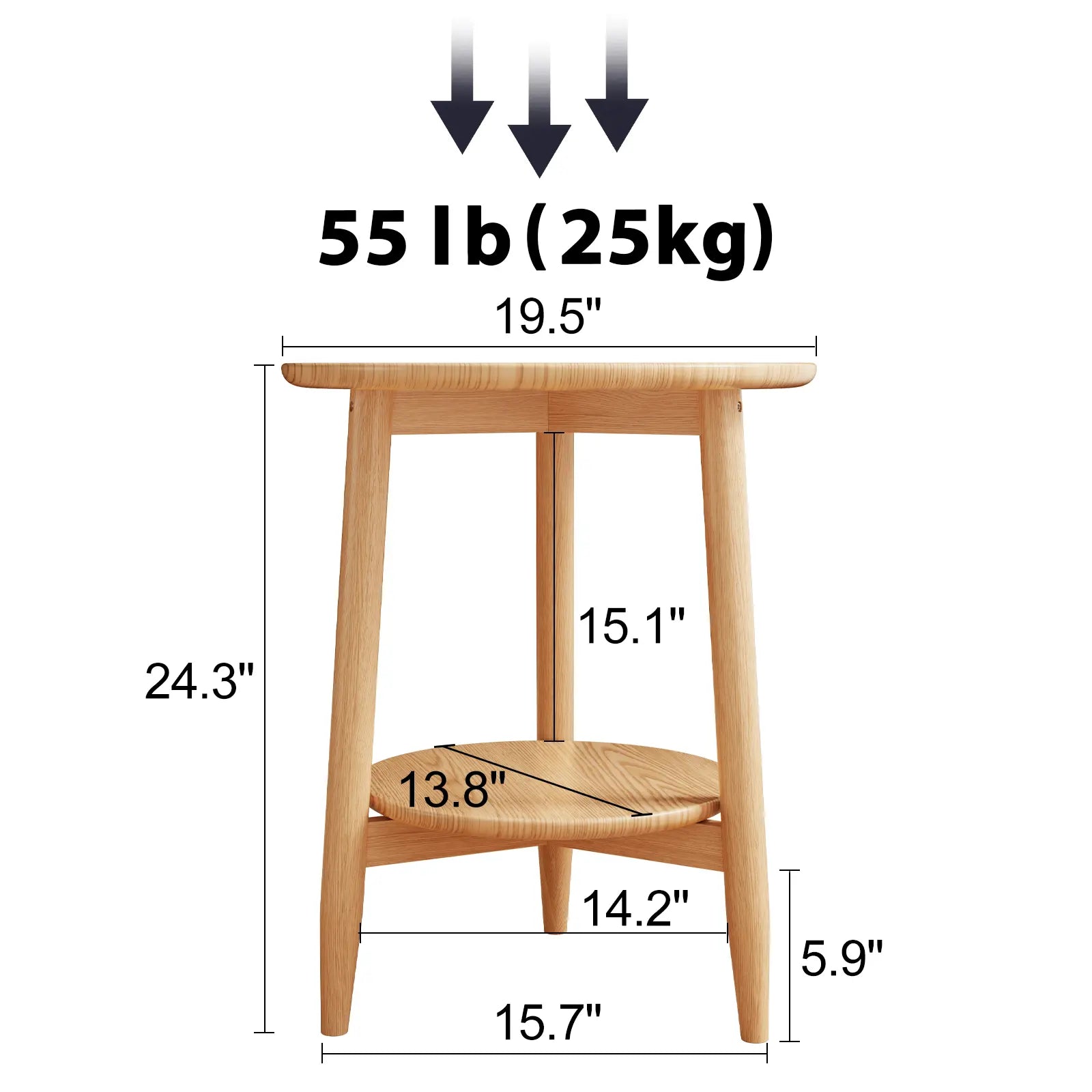 Round Solid Wood Side Table with Storage Shelf
