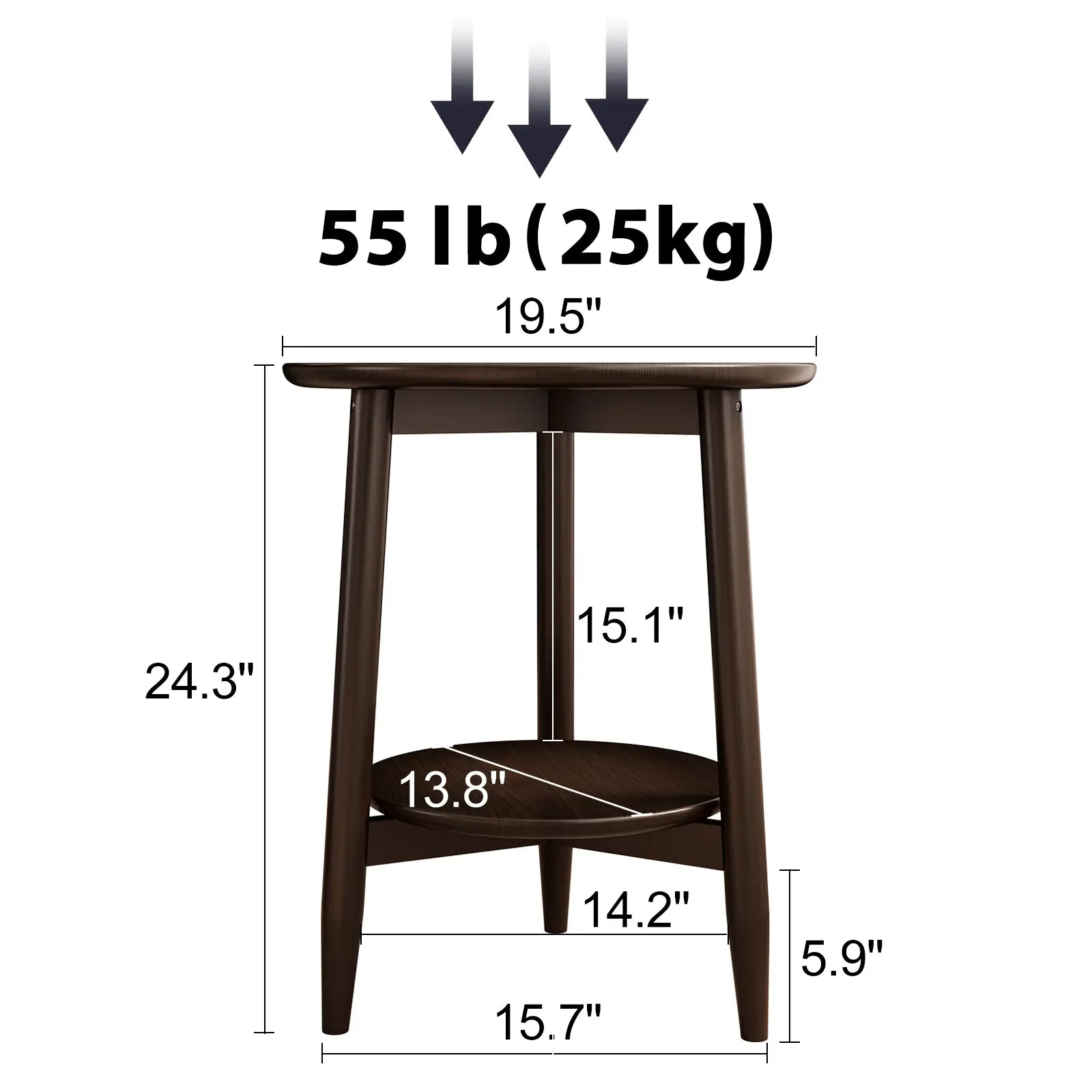 Round Solid Wood Side Table with Storage Shelf