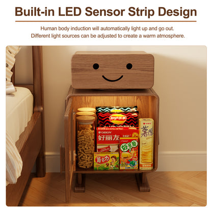 Robot Solid Wood Nightstand, Led Nightstand with 360°Rotating Drawer, Creative Nightstand with Drawers, Easily Assembly,Bedside Table for Bedroom,Living Room