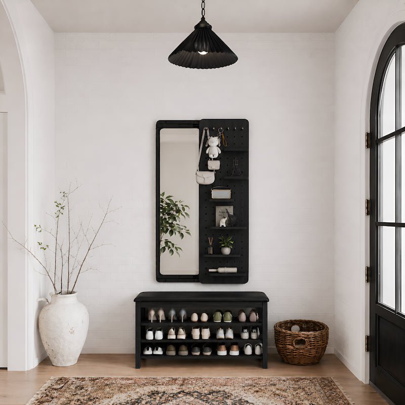 Full Length Wall Mirror with Shelf & Hooks - iKaslandi