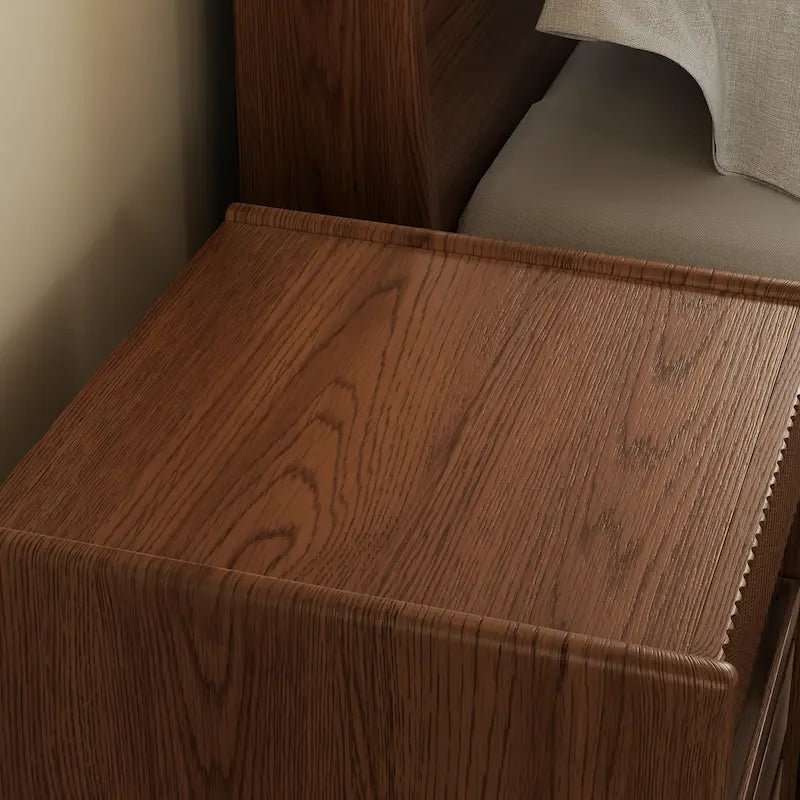 Solid Wood Nightstand with Wheels, Open Shelf & 3 Drawers - iKaslandi