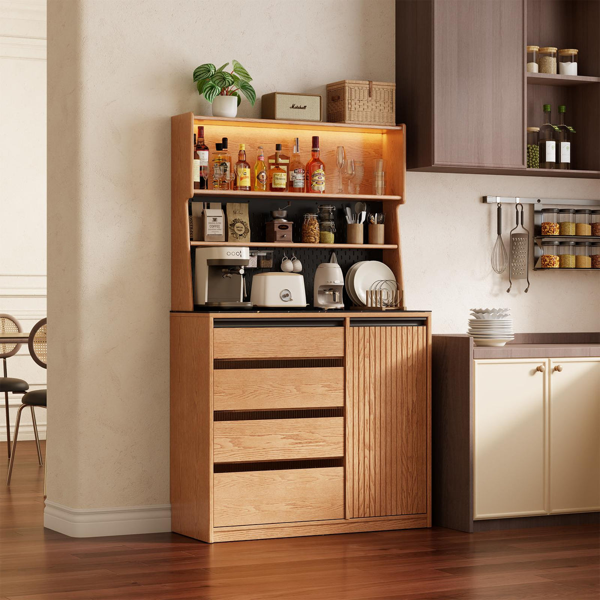 38.2" W Rubberwood Solid Wood Credenza with Adjustable Shelves - iKaslandi