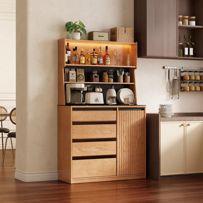 38.2" W Rubberwood Solid Wood Credenza with Adjustable Shelves - iKaslandi