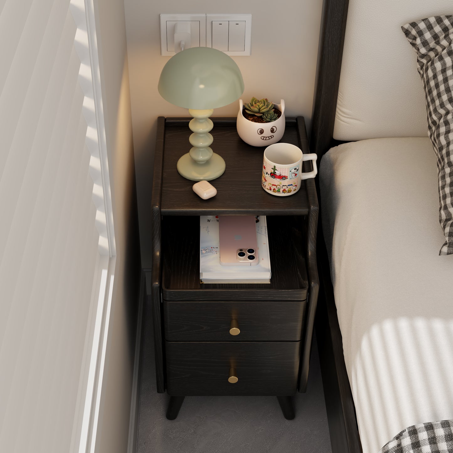 Narrow bedside table, solid wood bedside table with drawers, narrow edge small bedside table in the bedroom, simple and modern bedroom storage cabinet