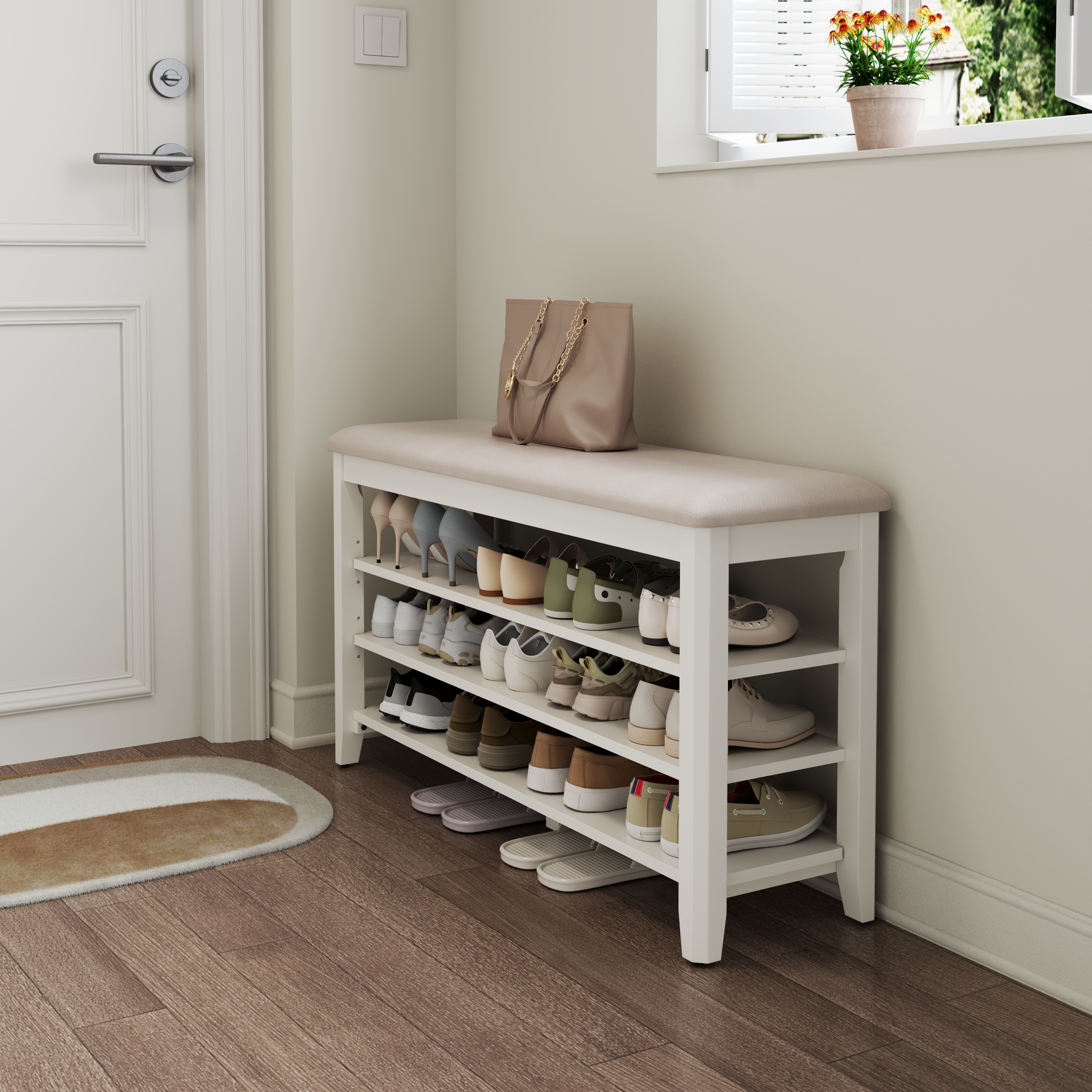 3-Tier Leather Shoe Bench