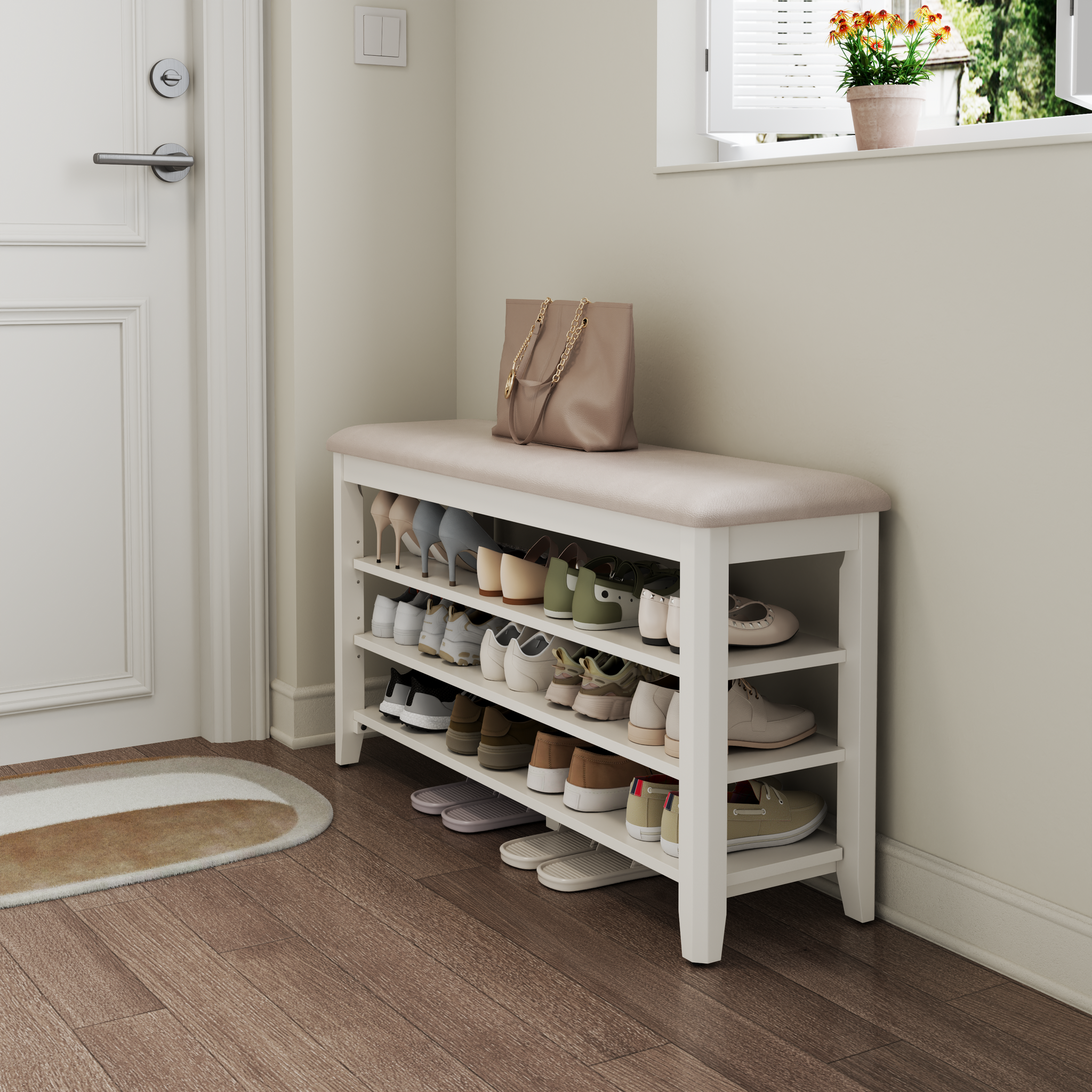 3-Tier Leather Shoe Bench