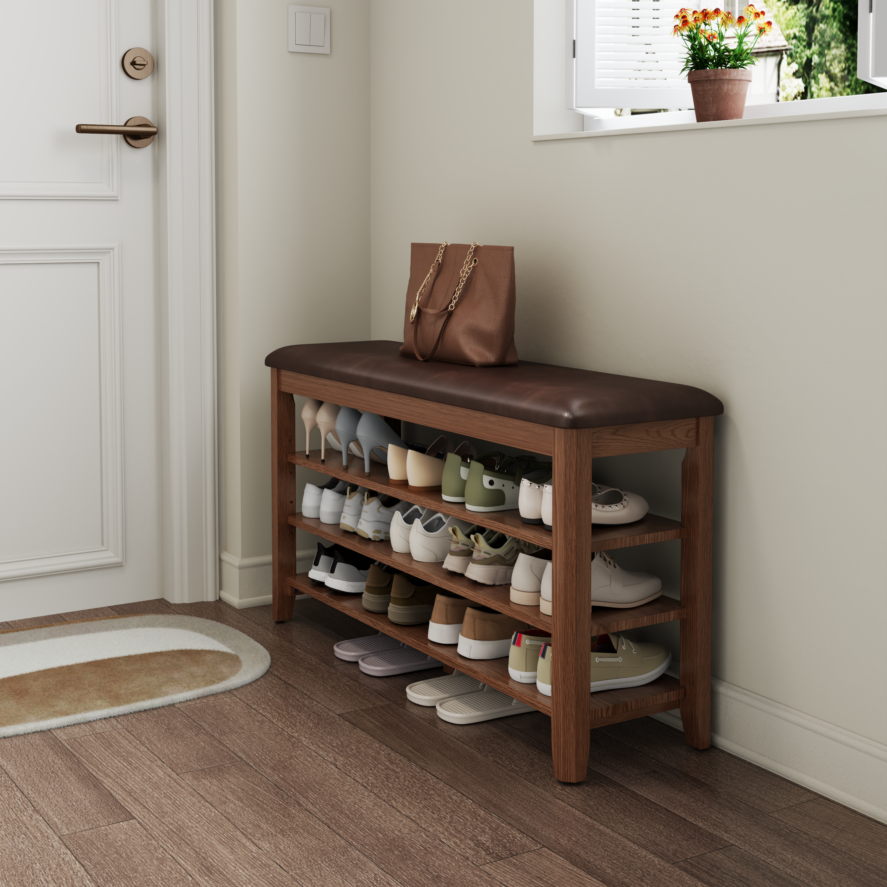 3-Tier Leather Shoe Bench