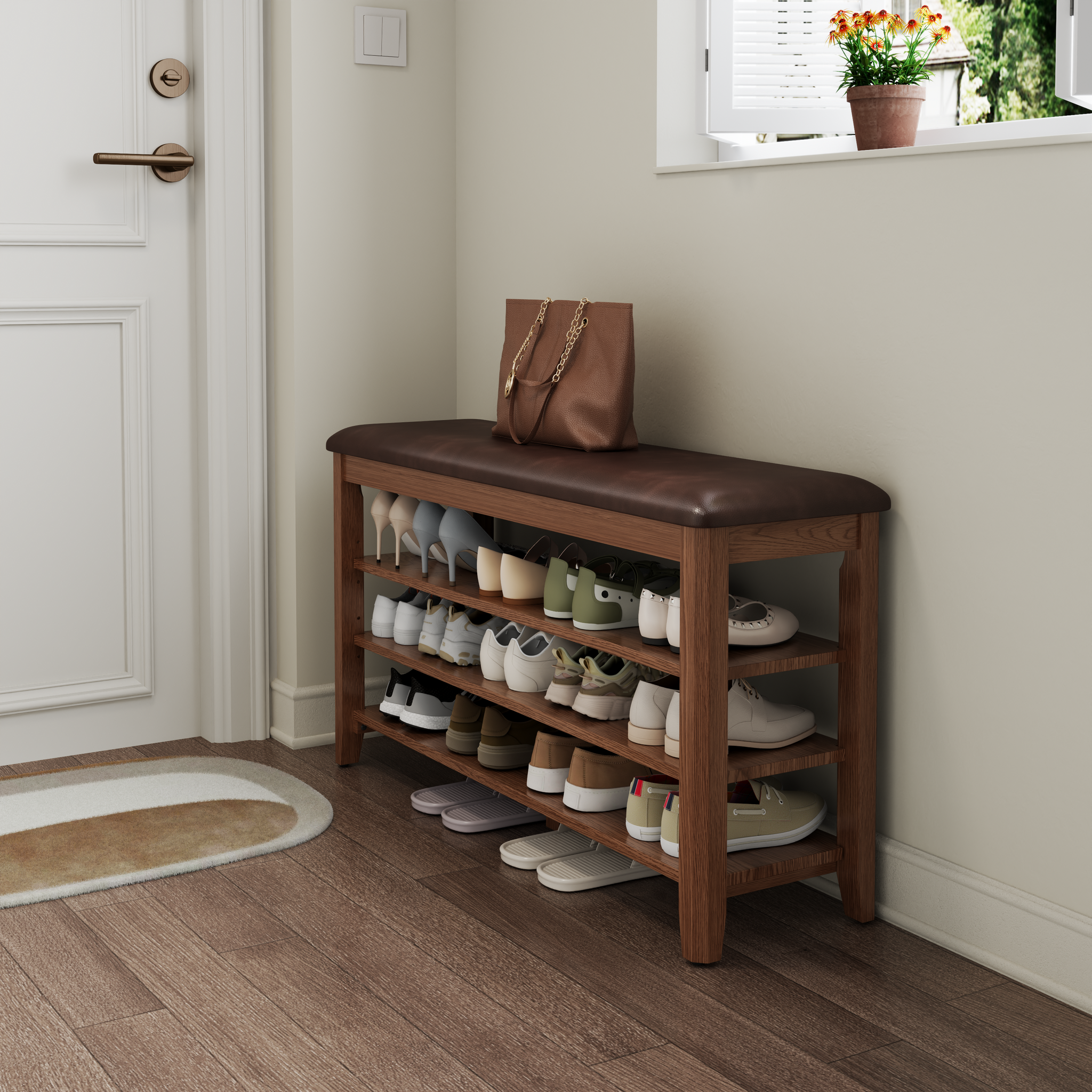 3-Tier Leather Shoe Bench