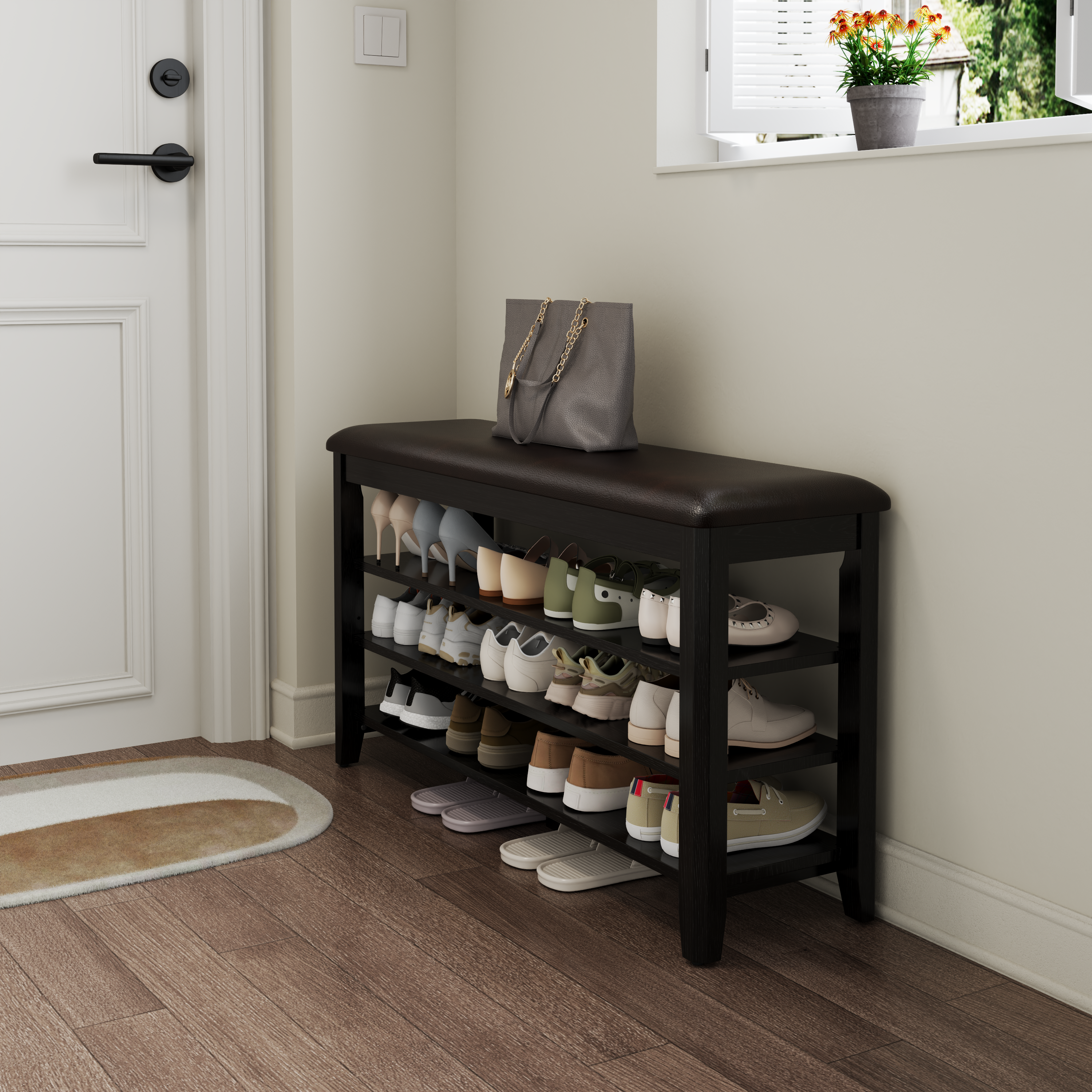 3-Tier Leather Shoe Bench