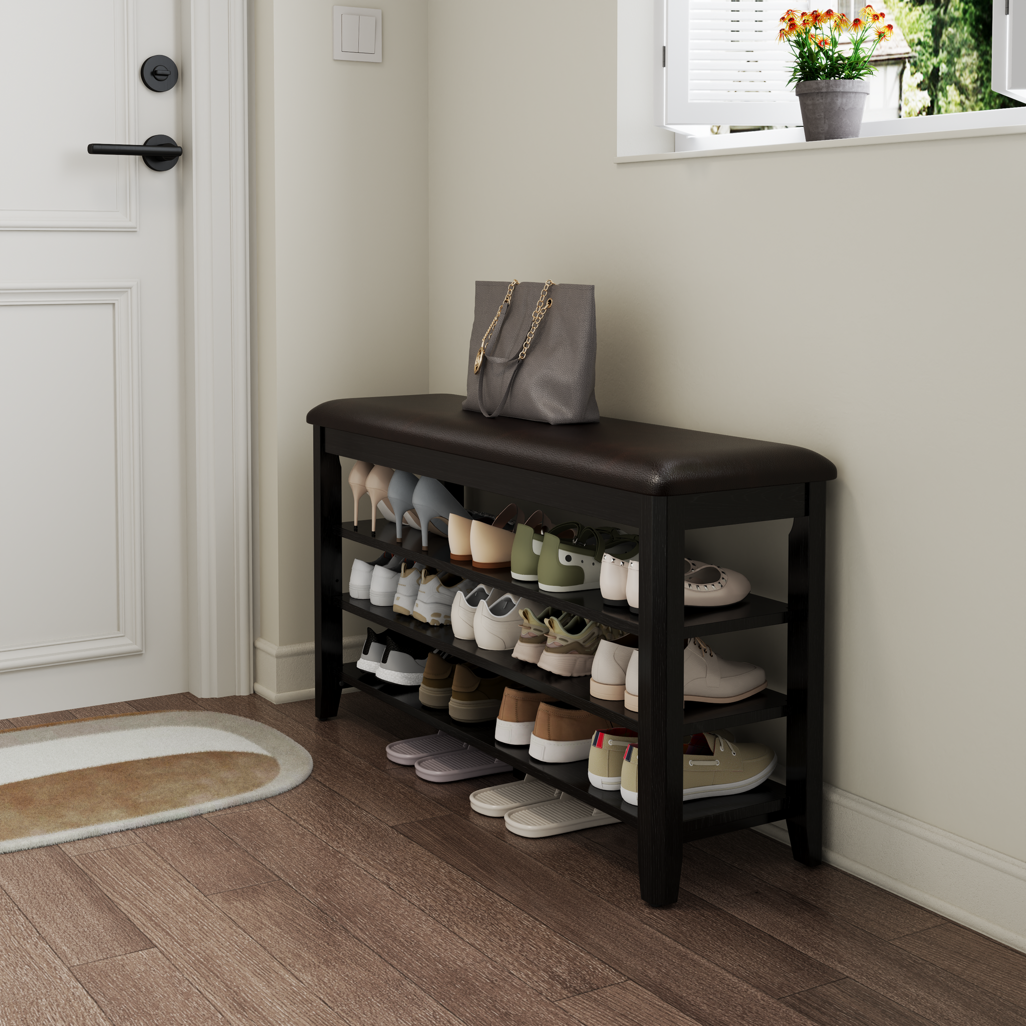3-Tier Leather Shoe Bench