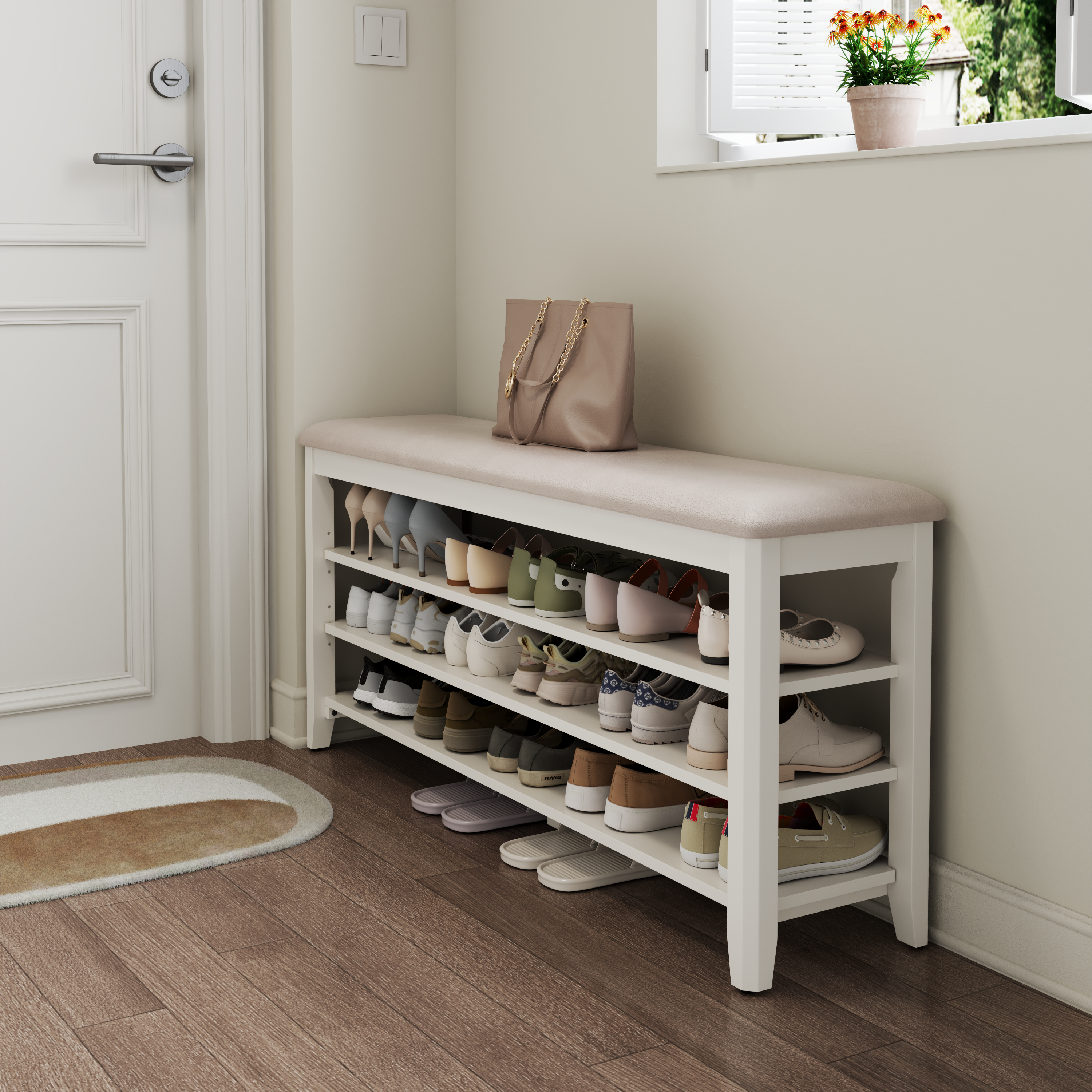 3-Tier Leather Shoe Bench