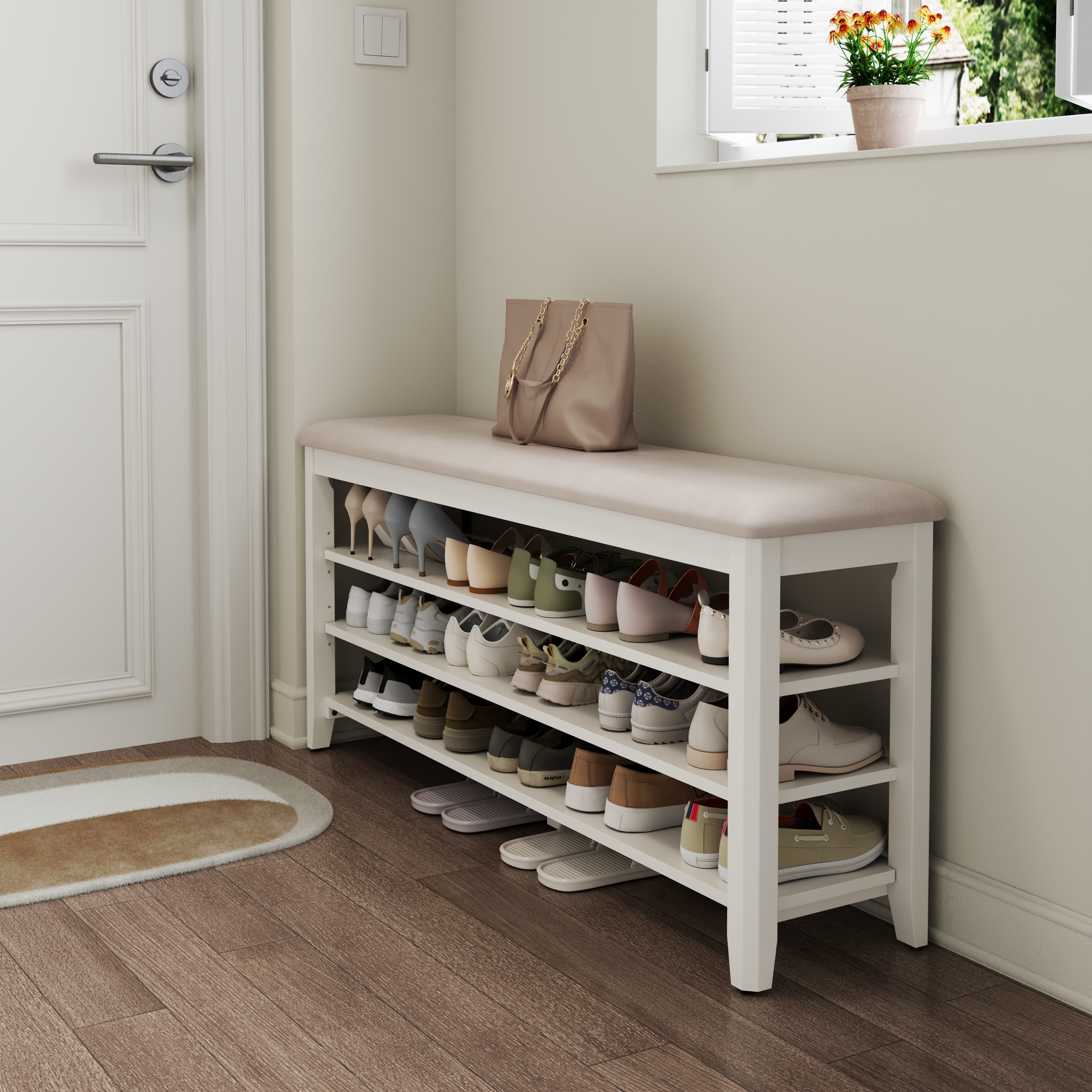 3-Tier Leather Shoe Bench