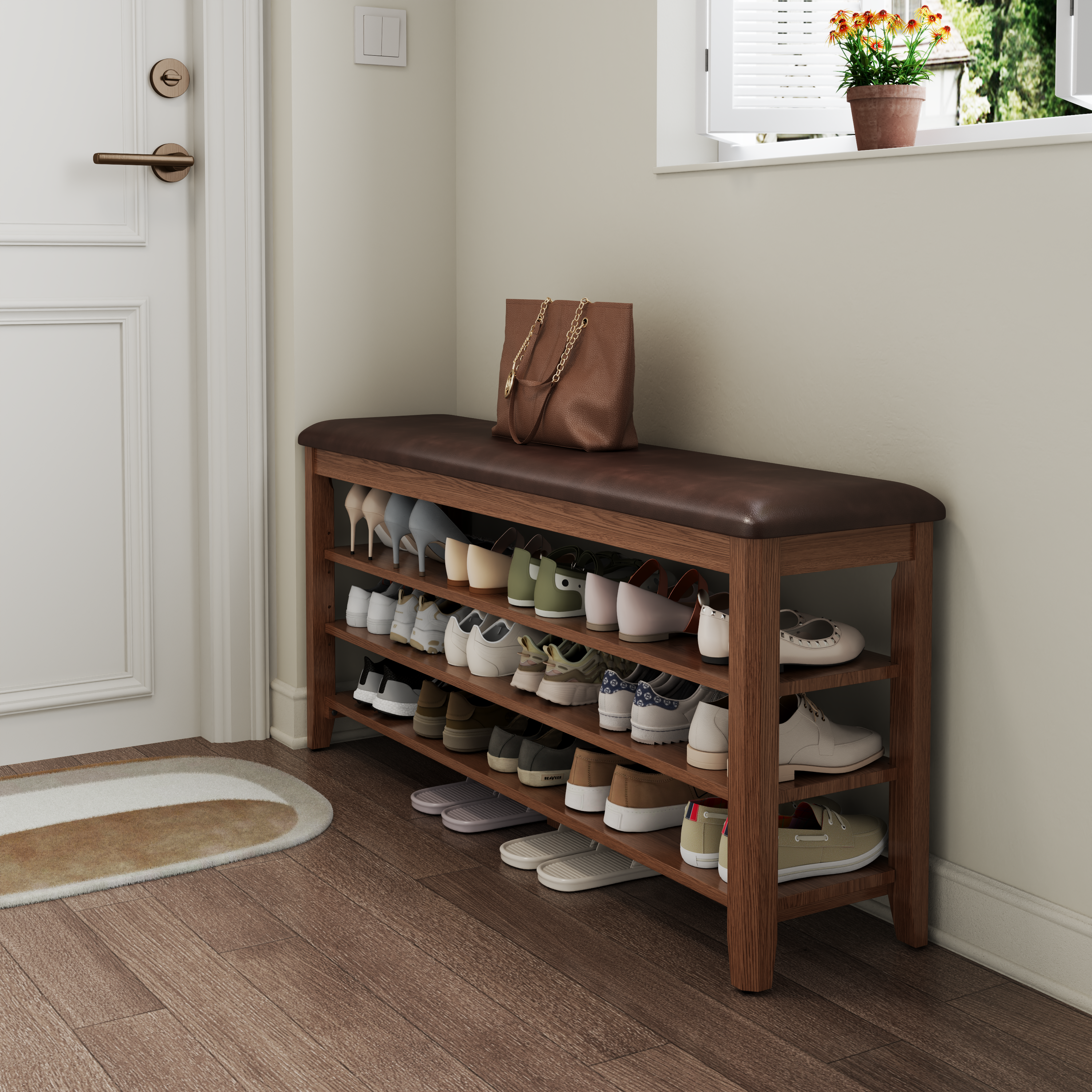 3-Tier Leather Shoe Bench