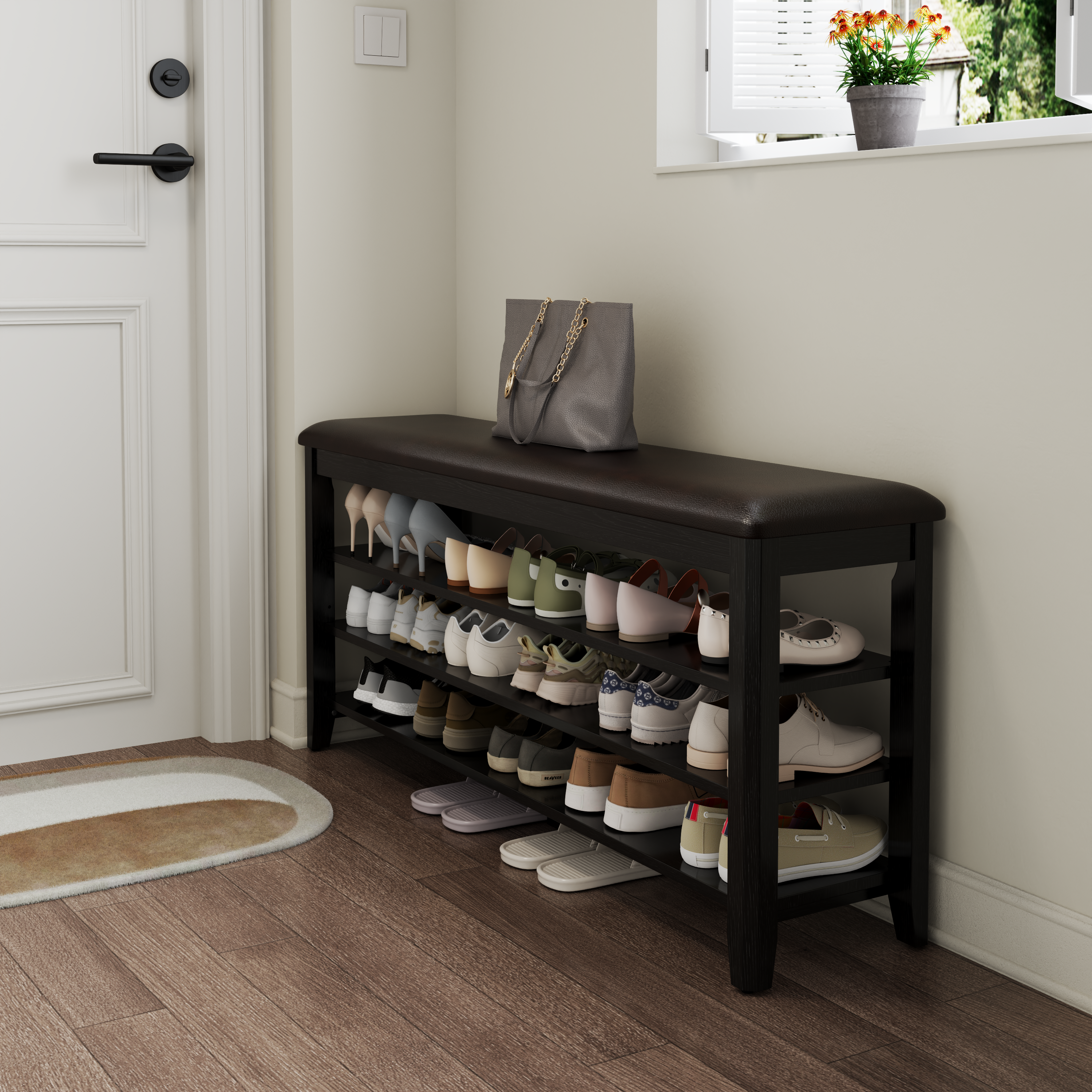 3-Tier Leather Shoe Bench