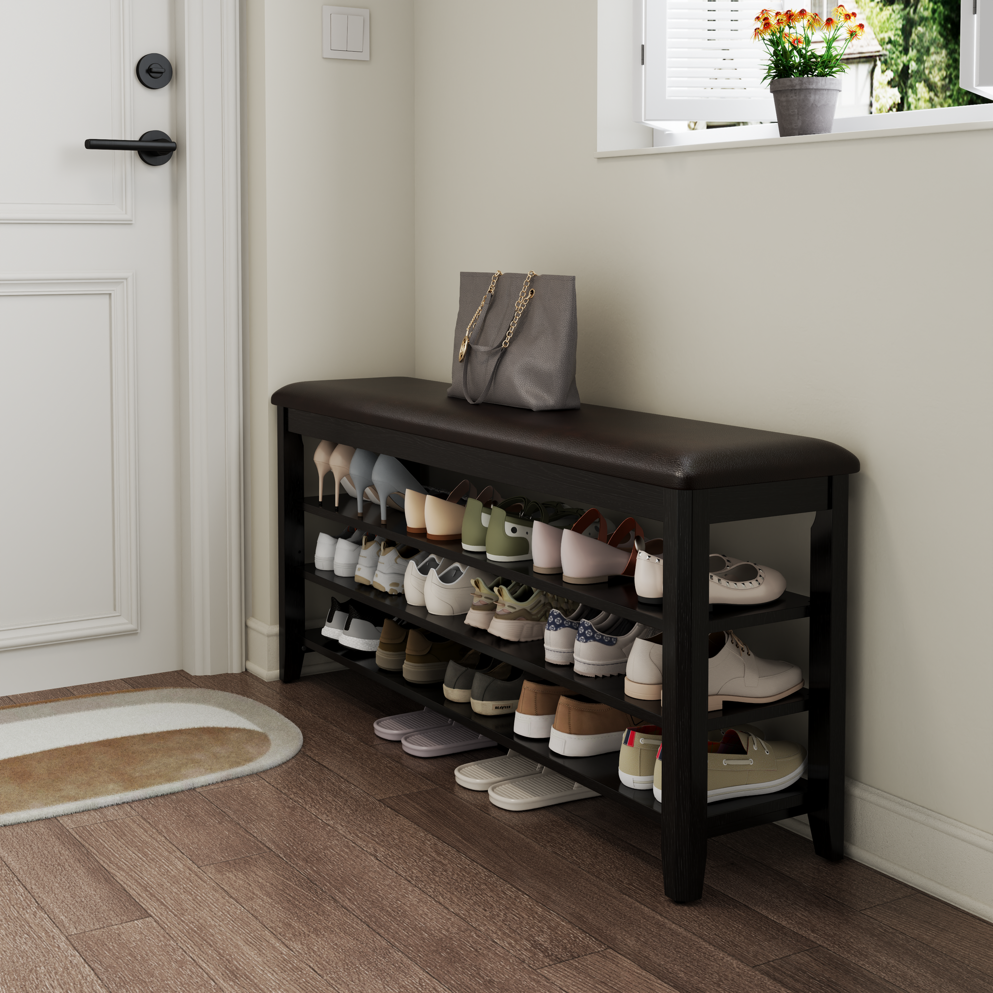 3-Tier Leather Shoe Bench