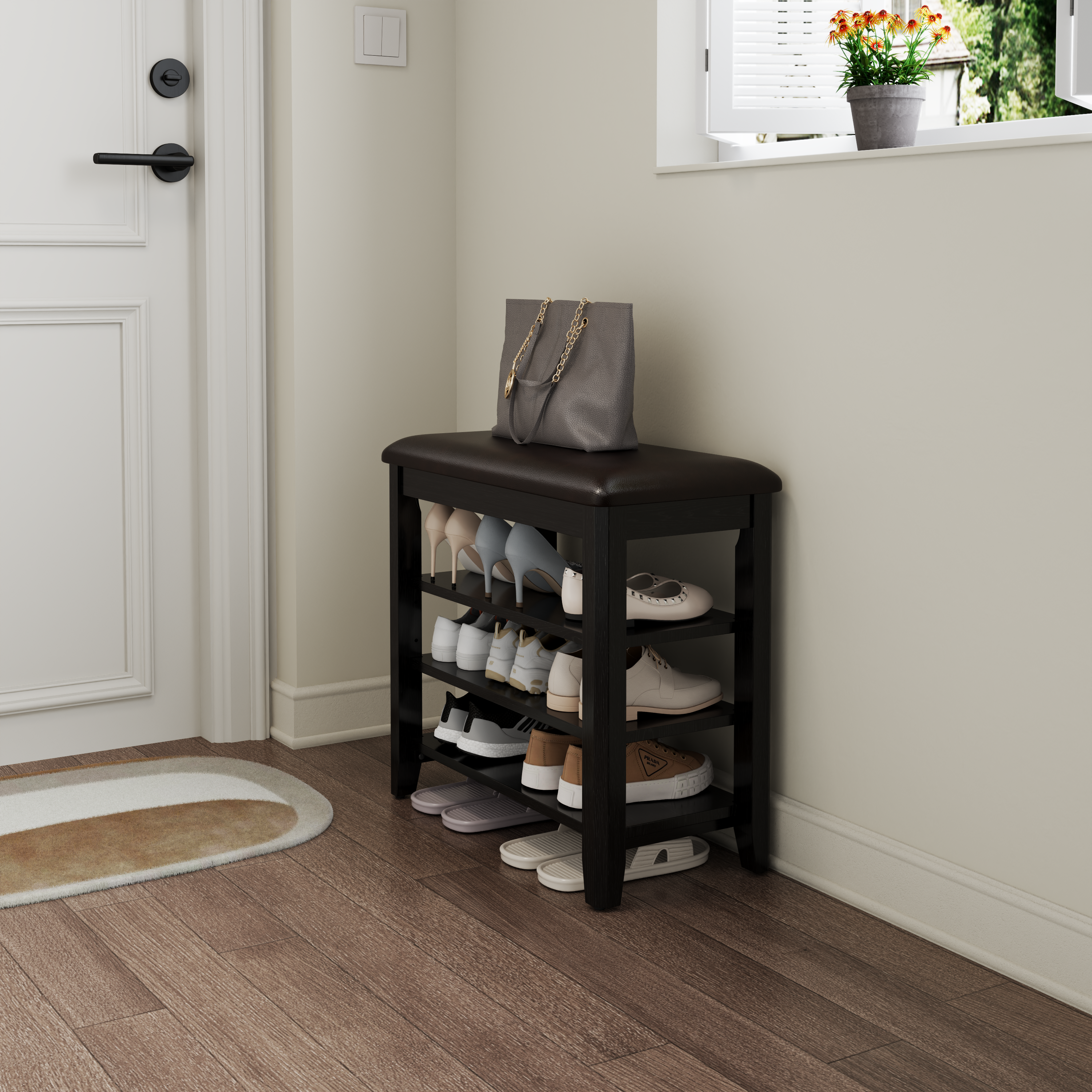 3-Tier Leather Shoe Bench