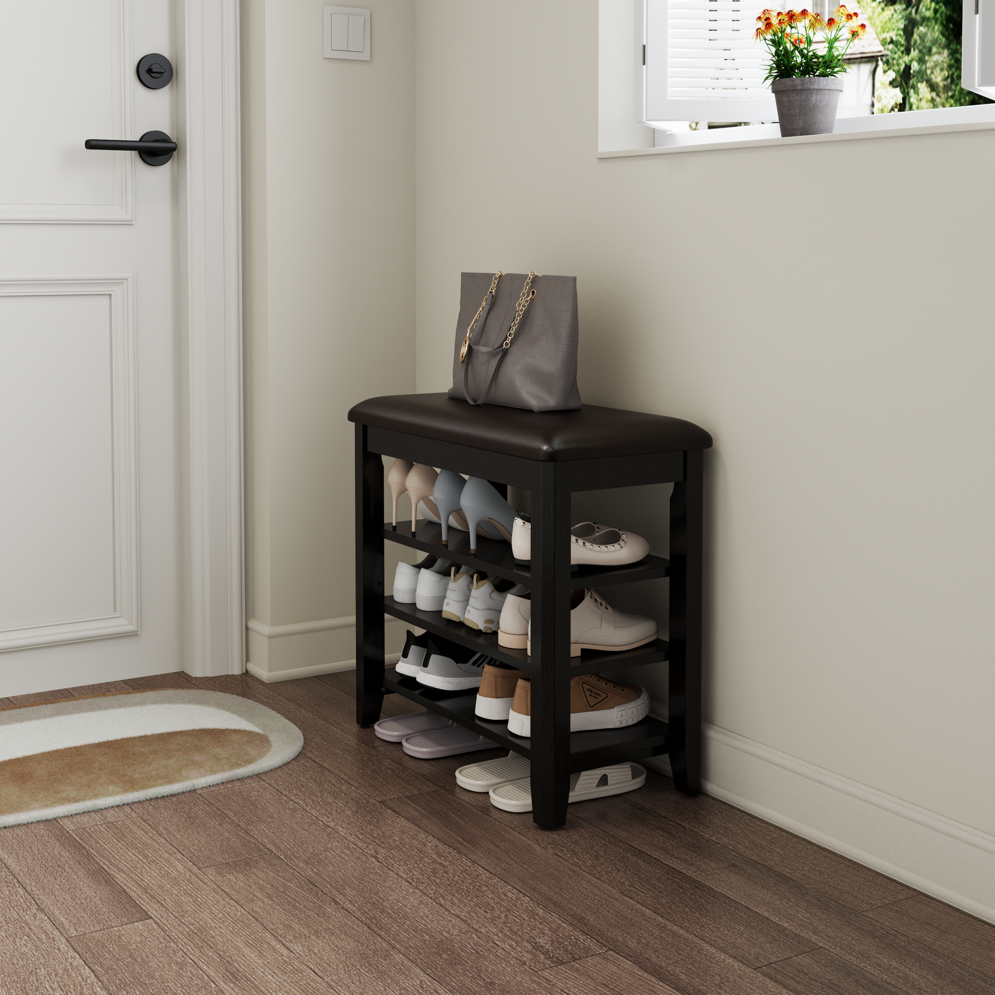 3-Tier Leather Shoe Bench