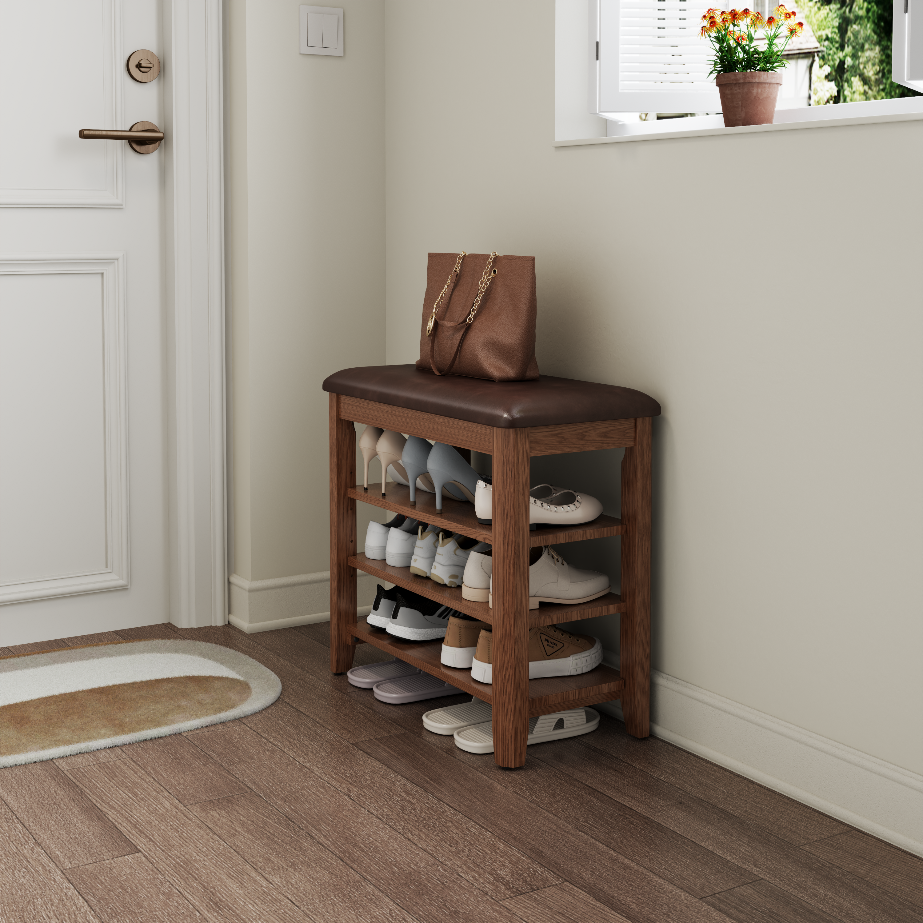 3-Tier Leather Shoe Bench