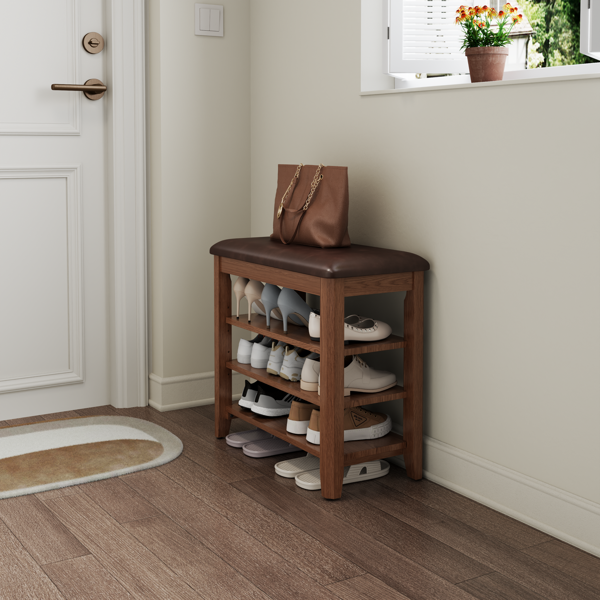3-Tier Leather Shoe Bench