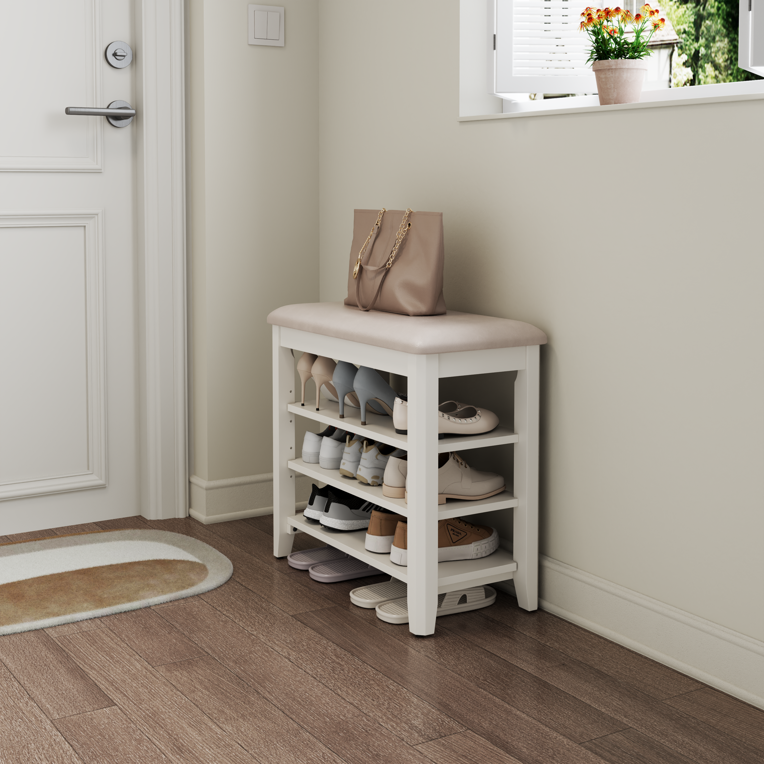 3-Tier Leather Shoe Bench