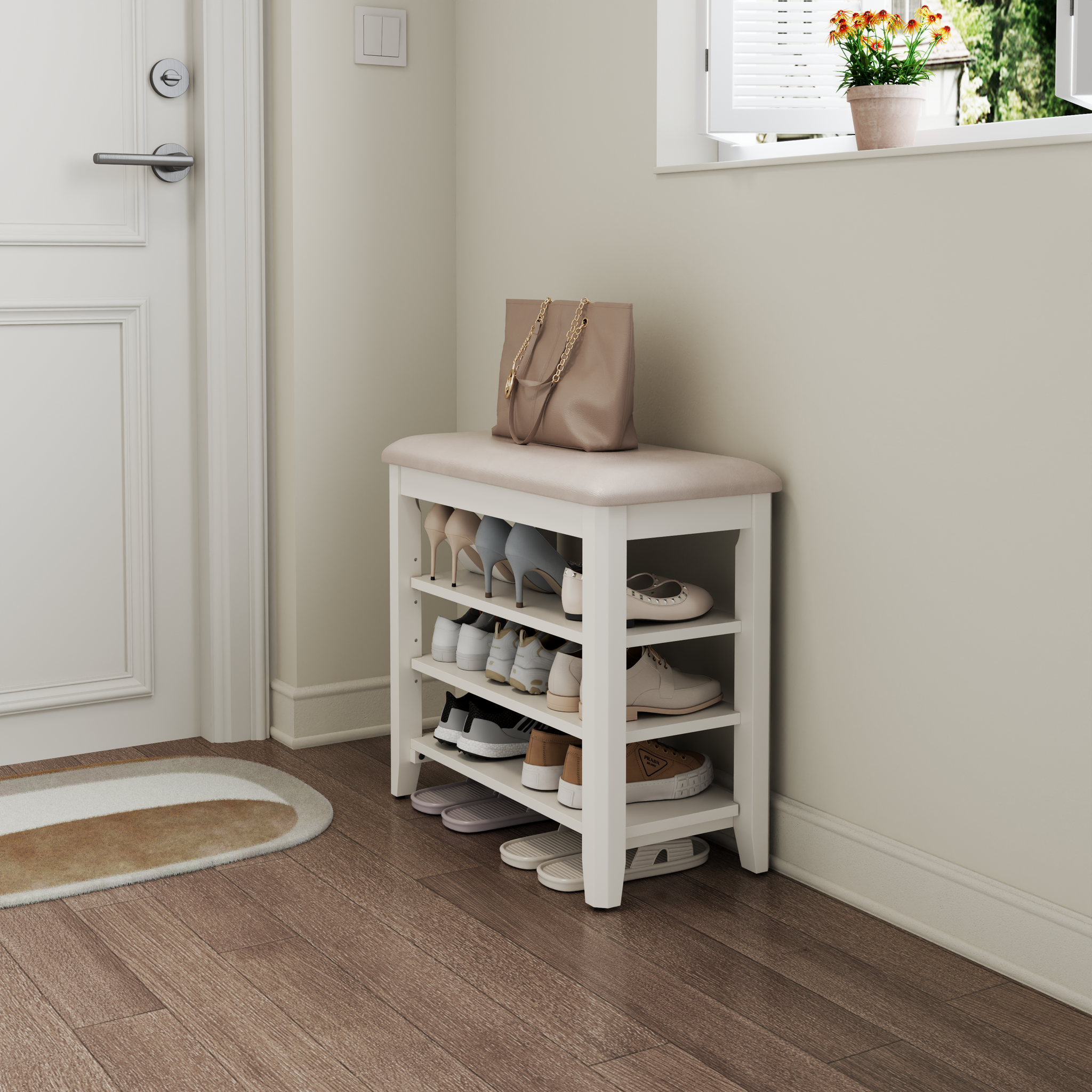 3-Tier Leather Shoe Bench