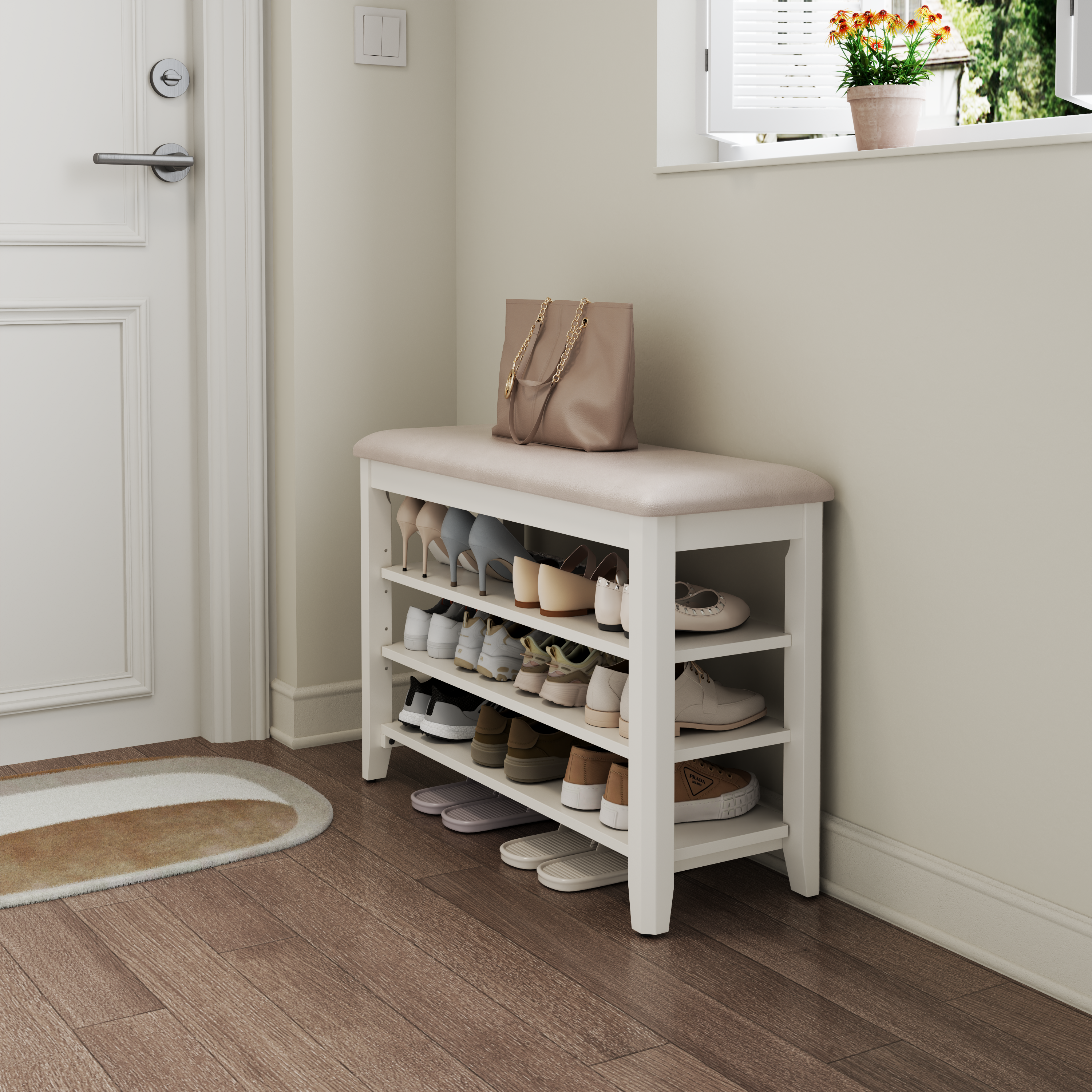 3-Tier Leather Shoe Bench