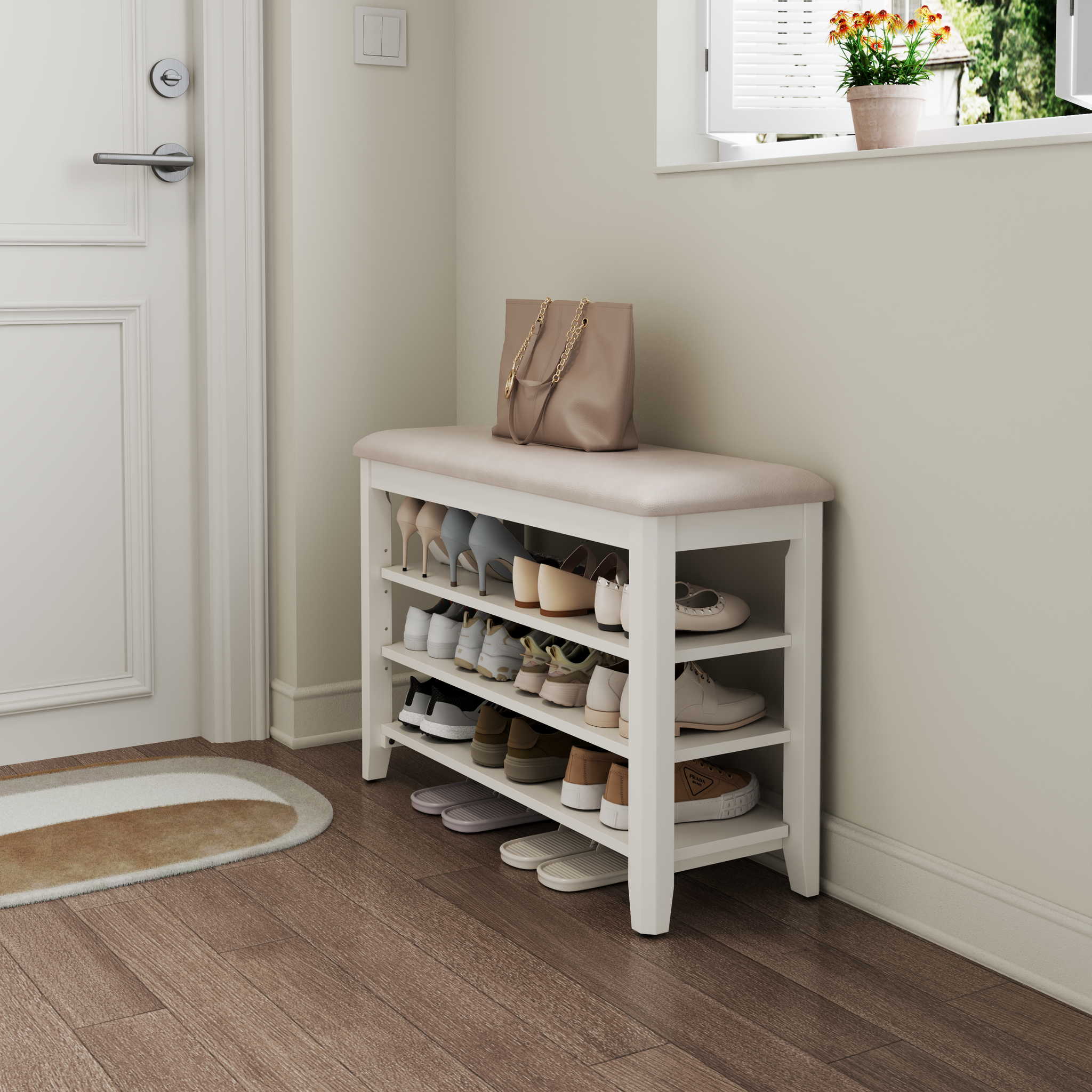 3-Tier Leather Shoe Bench