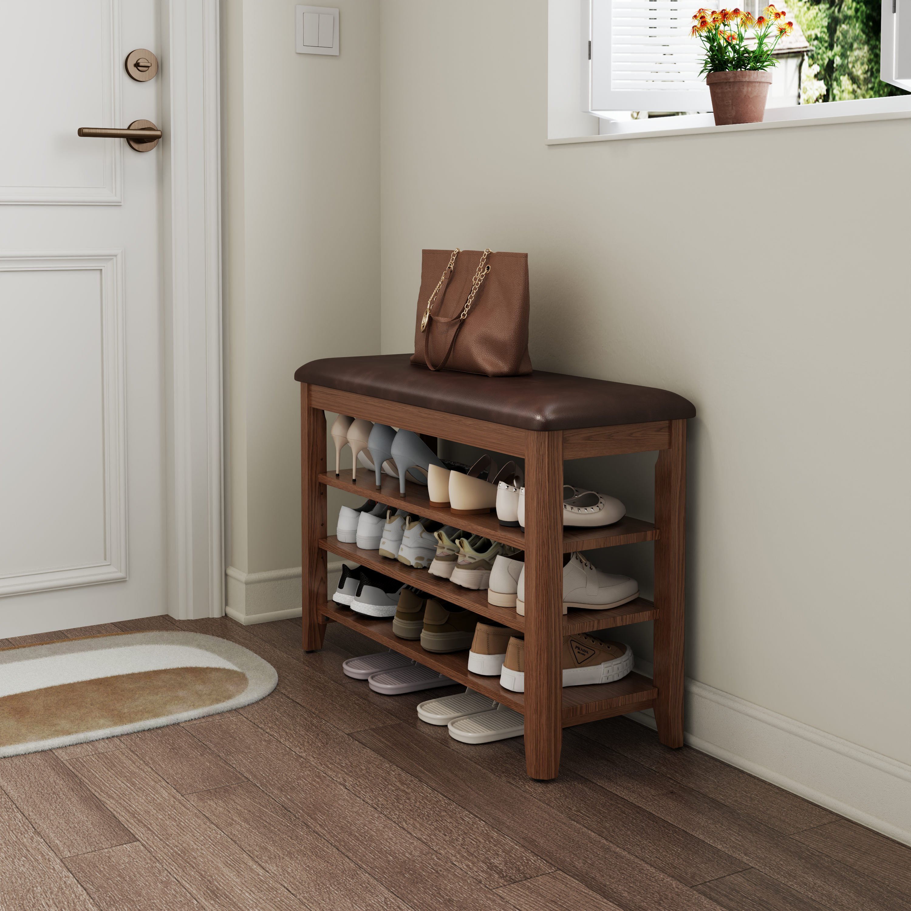 3-Tier Leather Shoe Bench
