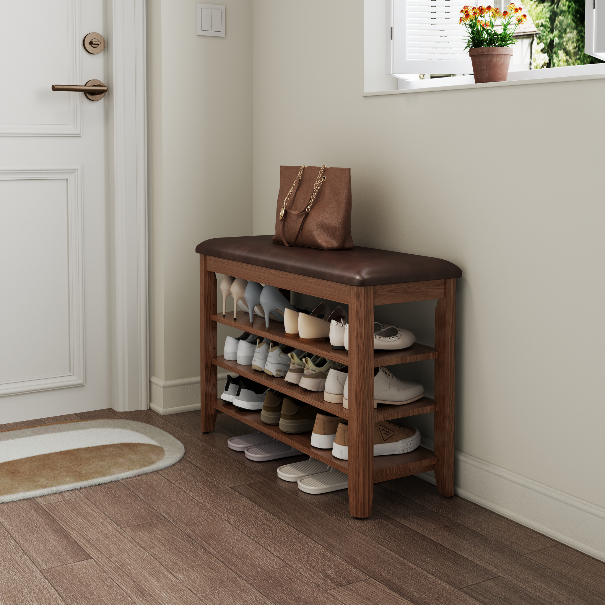 3-Tier Leather Shoe Bench