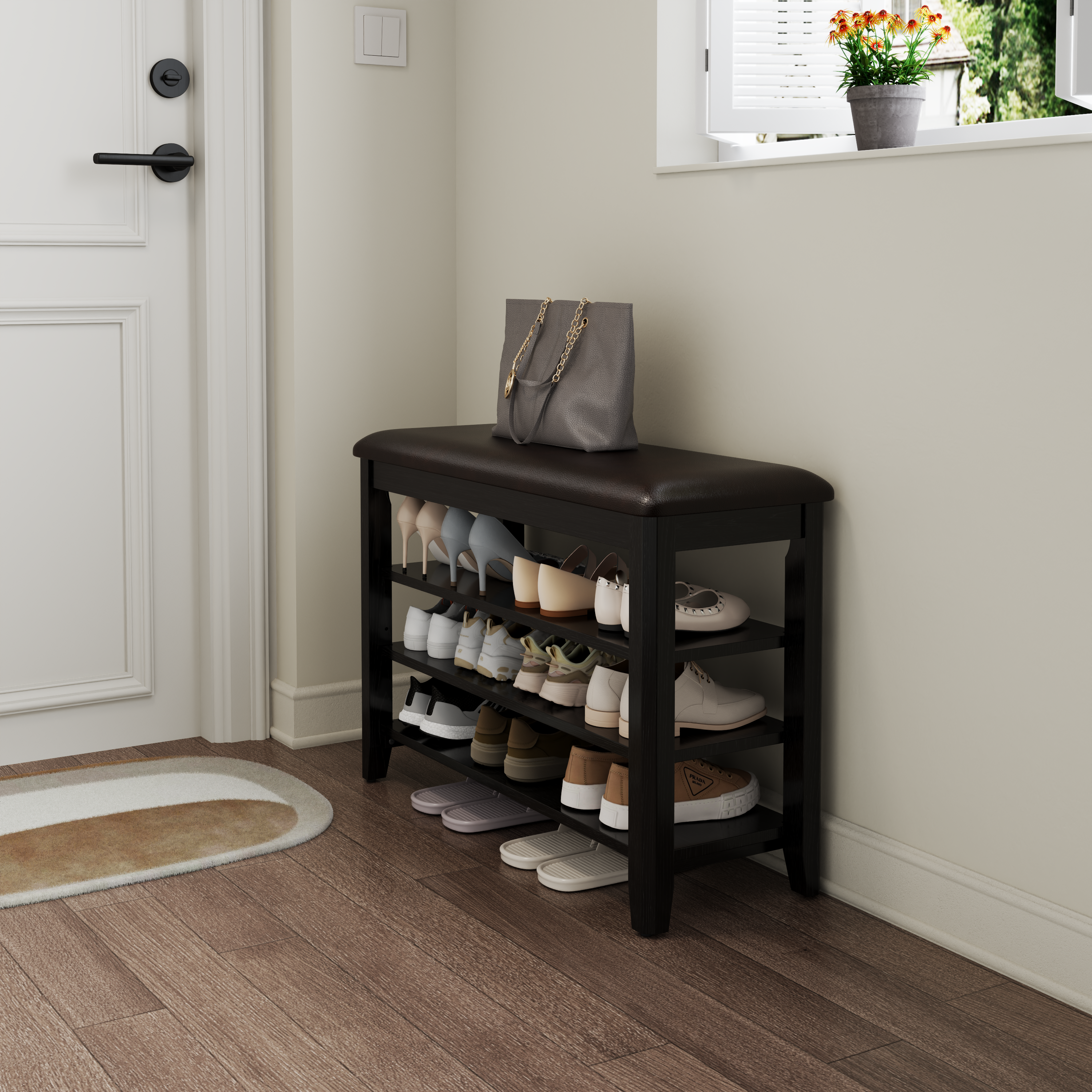 3-Tier Leather Shoe Bench