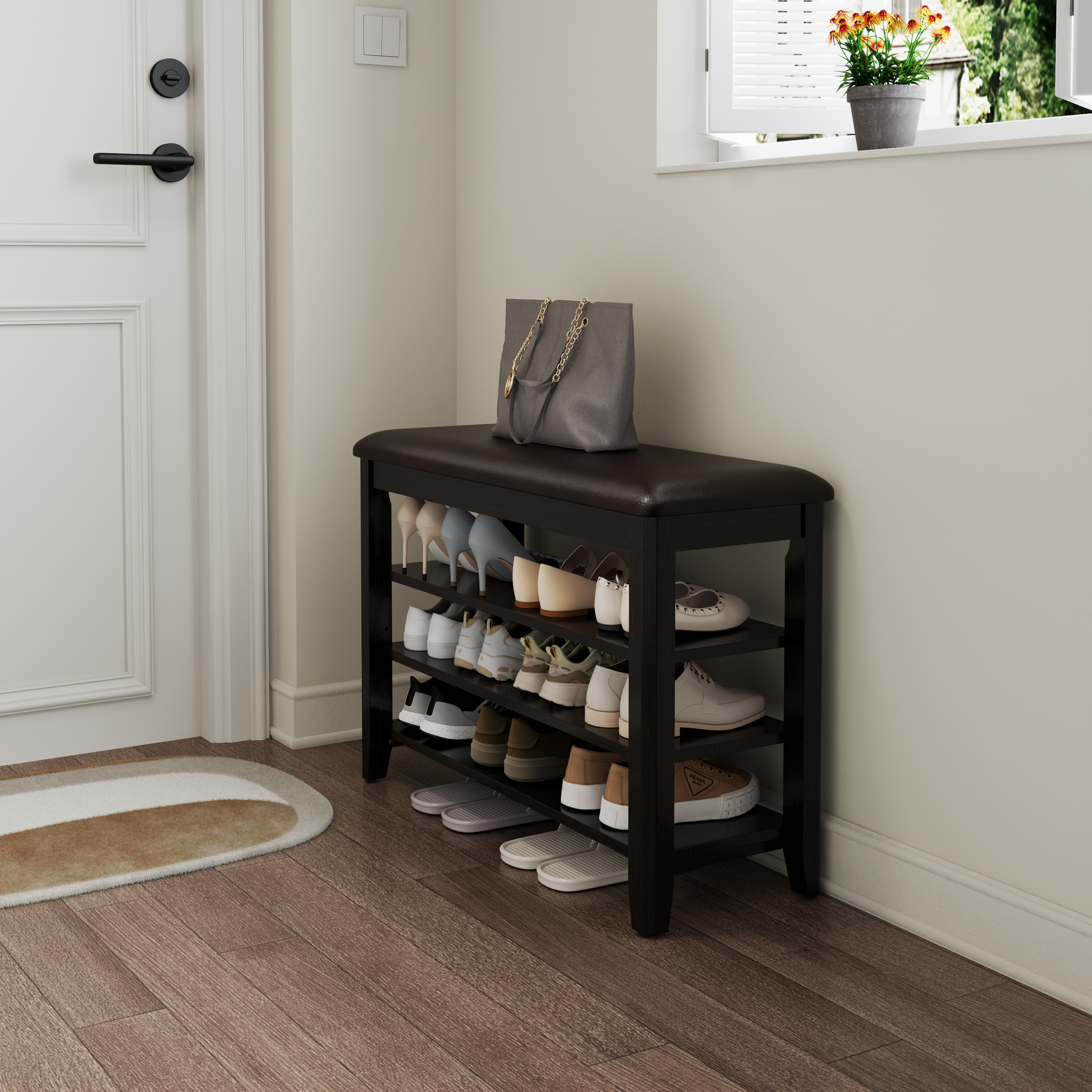 3-Tier Leather Shoe Bench