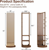 360° Rotating Floor Mirror with Clothes Rack & Shelves