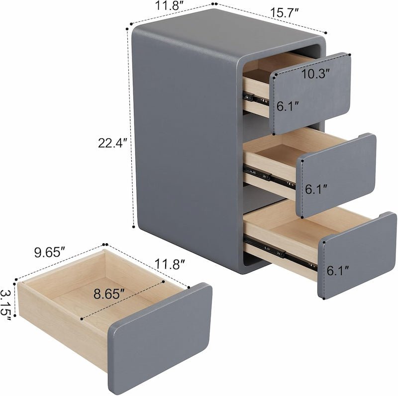 Modern Solid Wood Nightstand with 3 Hidden Handle Drawers - iKaslandi