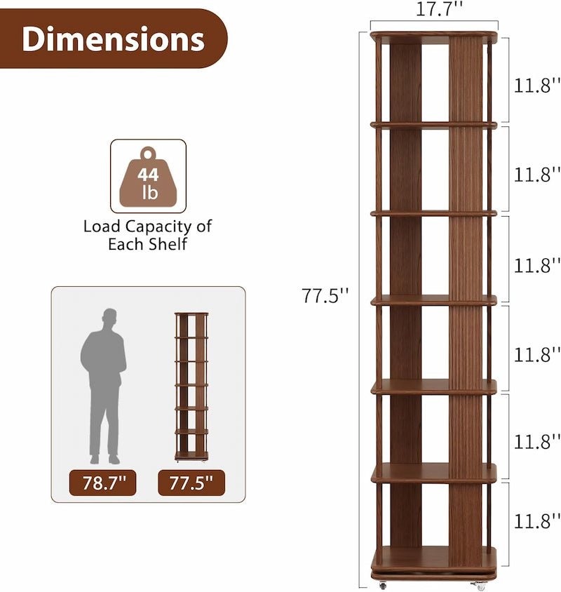 Movable & 360° Rotating Square Bookshelf Tower - iKaslandi