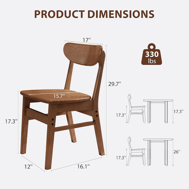 Solid Wood Dining Chair - 330 lbs Rated, Easy-Clean for Dining & Home Office