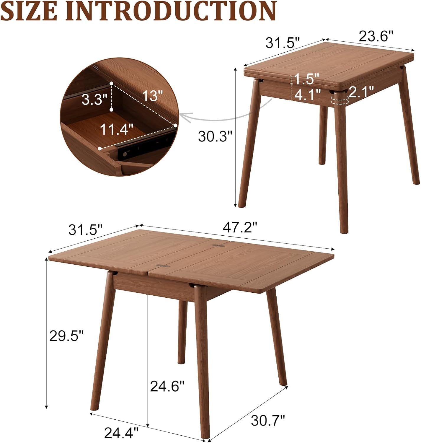 Expandable Solid Wood Dining Table for - iKaslandi