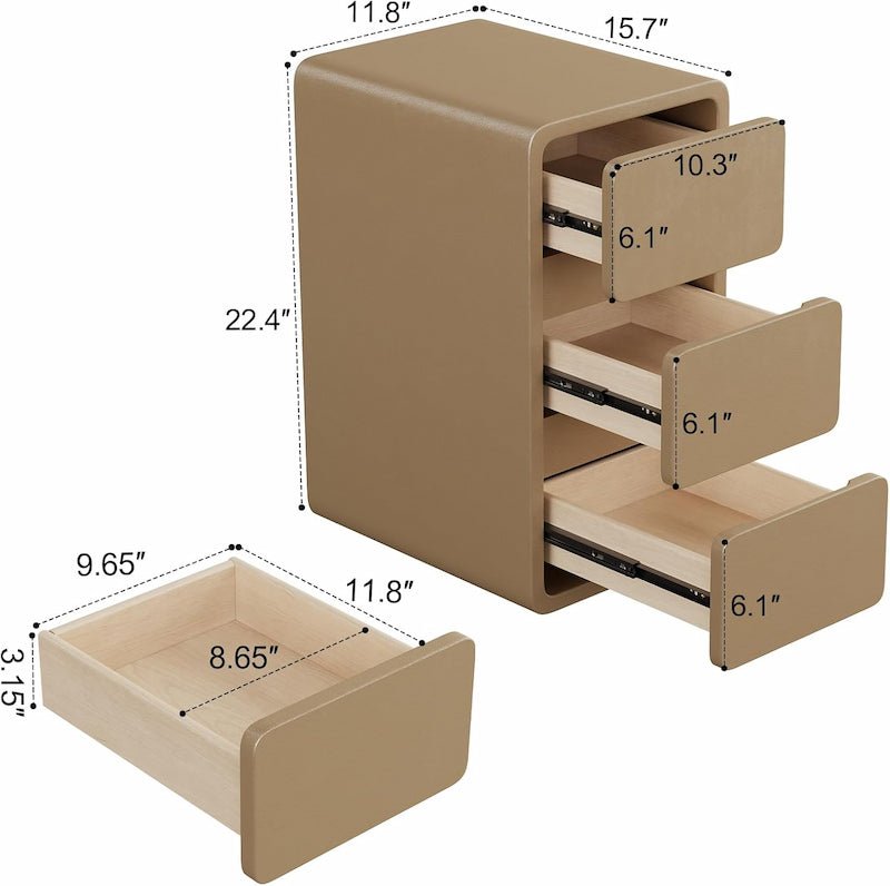Modern Solid Wood Nightstand with 3 Hidden Handle Drawers - iKaslandi