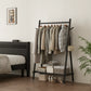 Solid Wood Rolling Clothes Rack with Shelves - Kaslandi Furniture